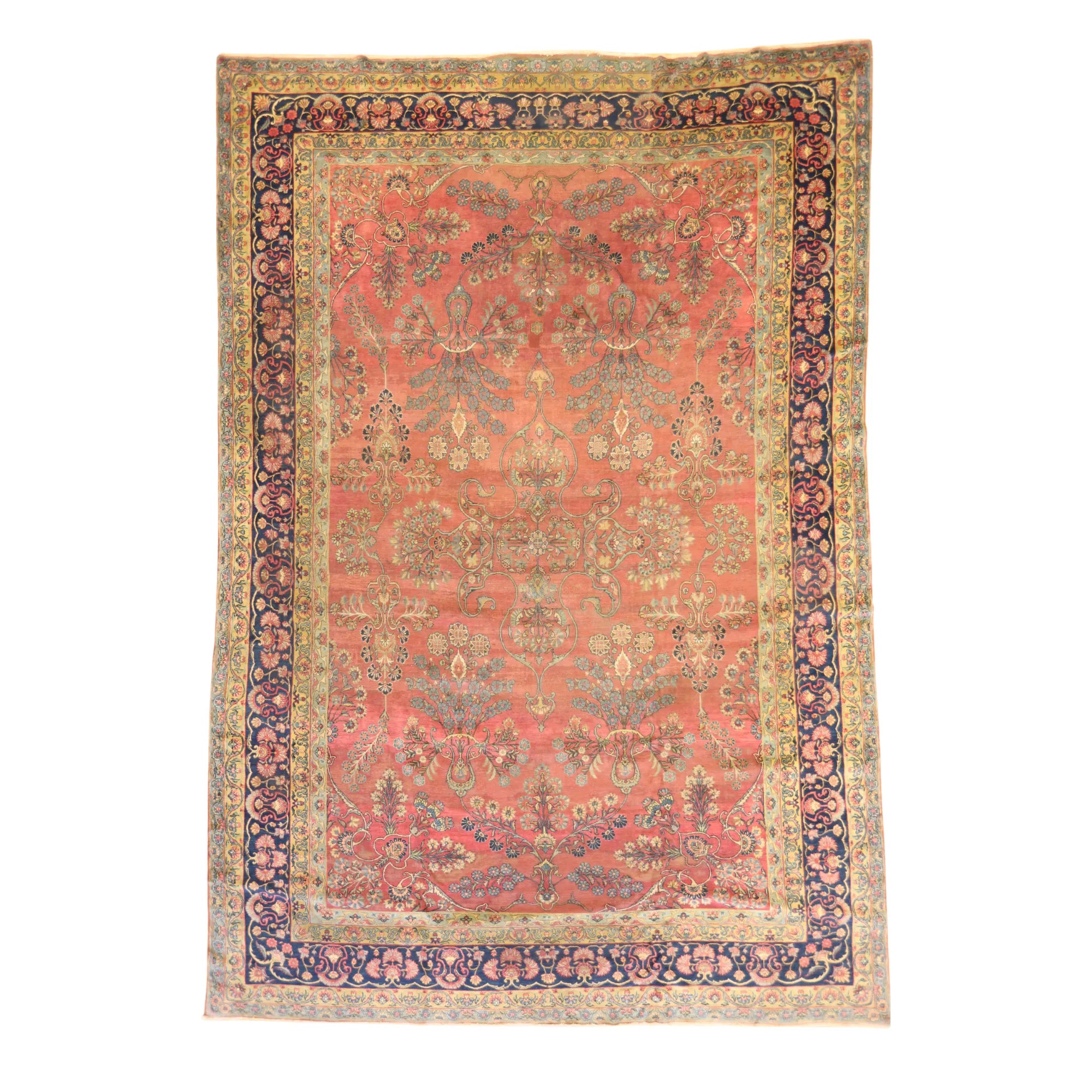 9'9" x 14'4" MAUVE AND NAVY KERMAN ANTIQUE PERSIAN RUG