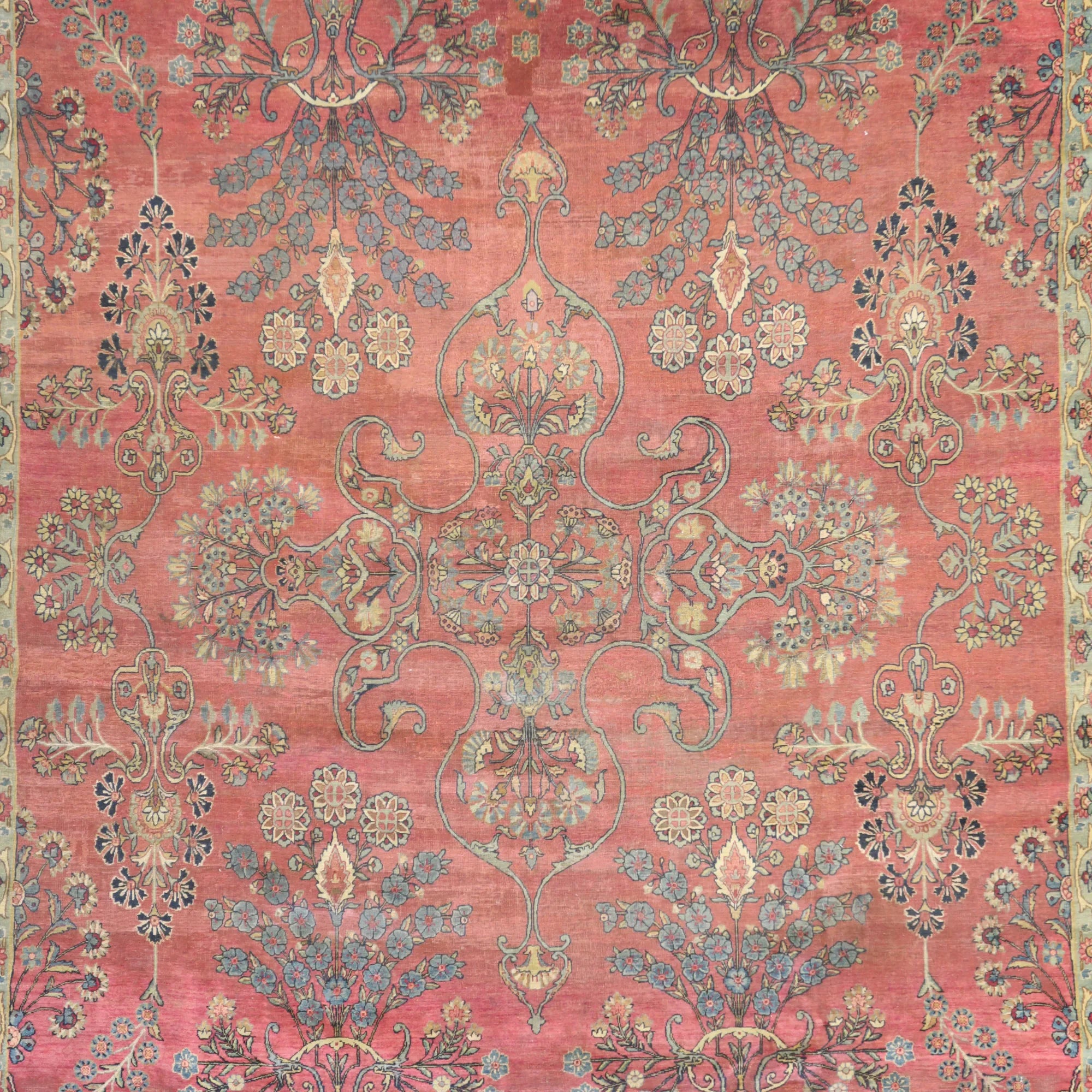 9'9" x 14'4" MAUVE AND NAVY KERMAN ANTIQUE PERSIAN RUG