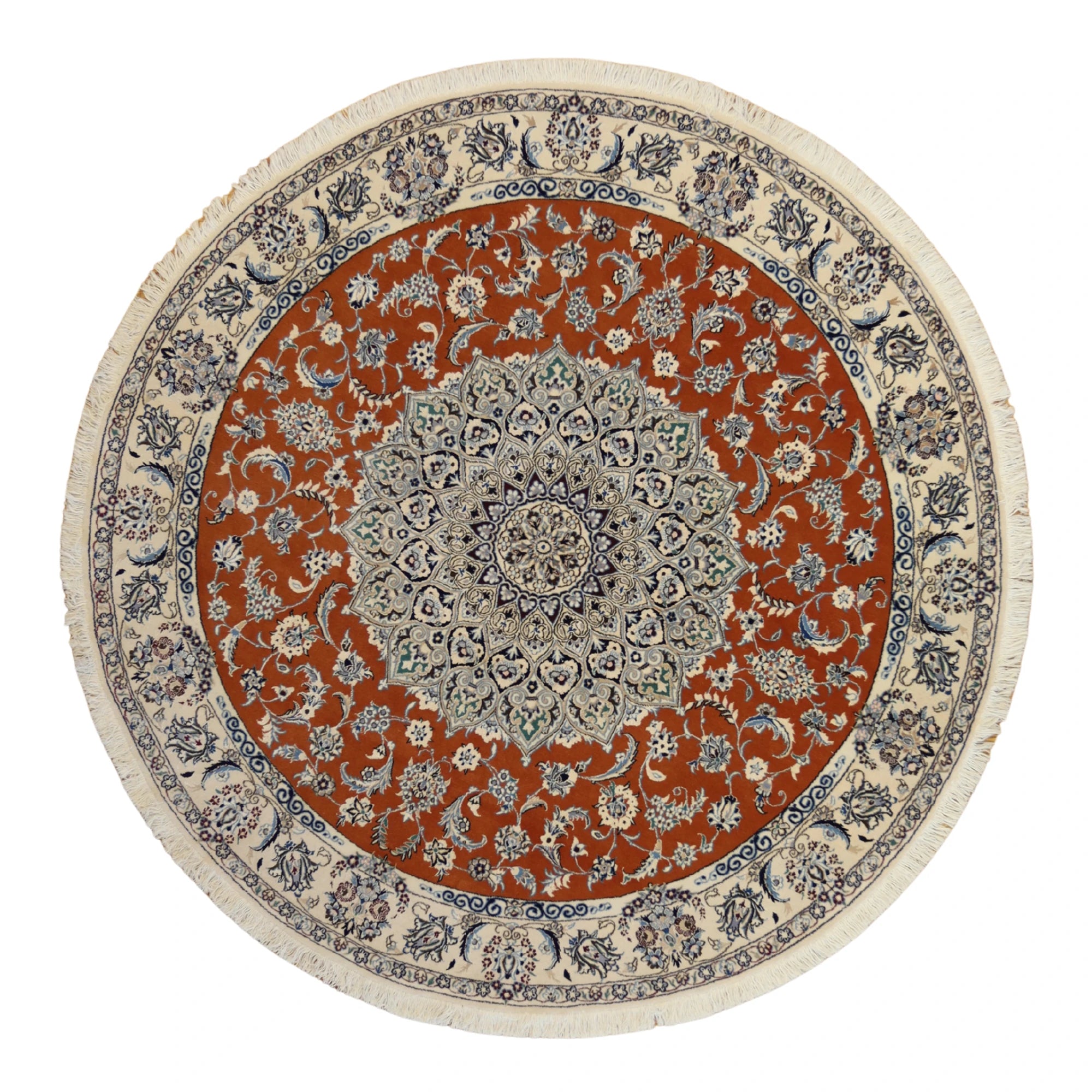 6'9" x 6'9" BROWN AND IVORY NAEIN FLORAL PERSIAN RUG