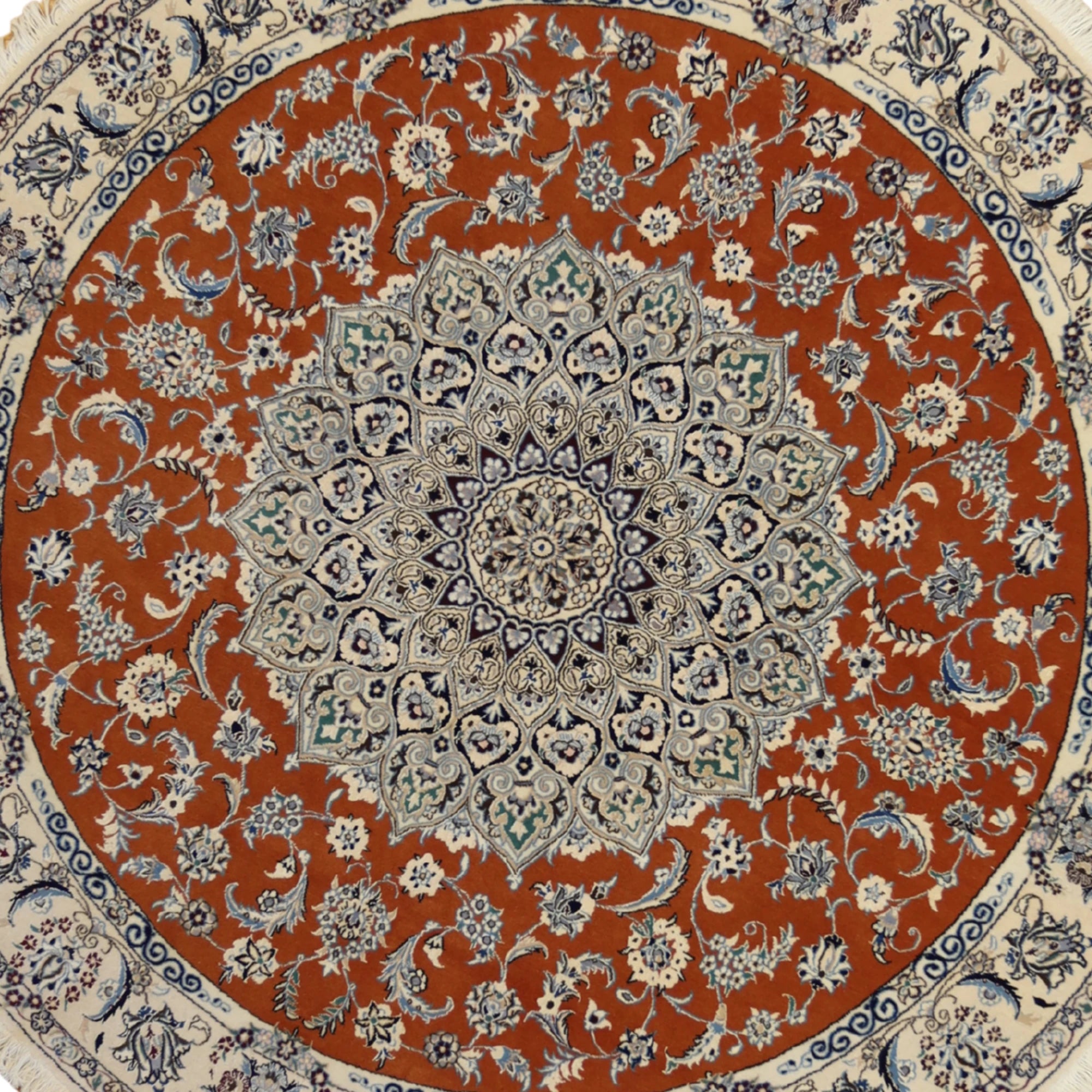 6'9" x 6'9" BROWN AND IVORY NAEIN FLORAL PERSIAN RUG