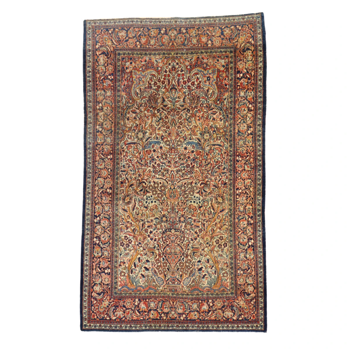 4'3" x 7'2" IVORY AND NAVY KASHAN ANTIQUE PERSIAN RUG