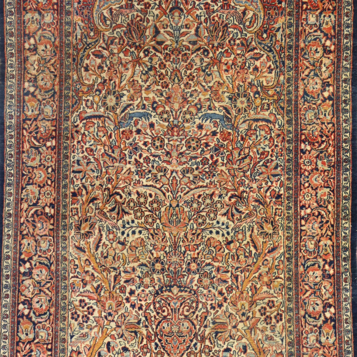 4'3" x 7'2" IVORY AND NAVY KASHAN ANTIQUE PERSIAN RUG