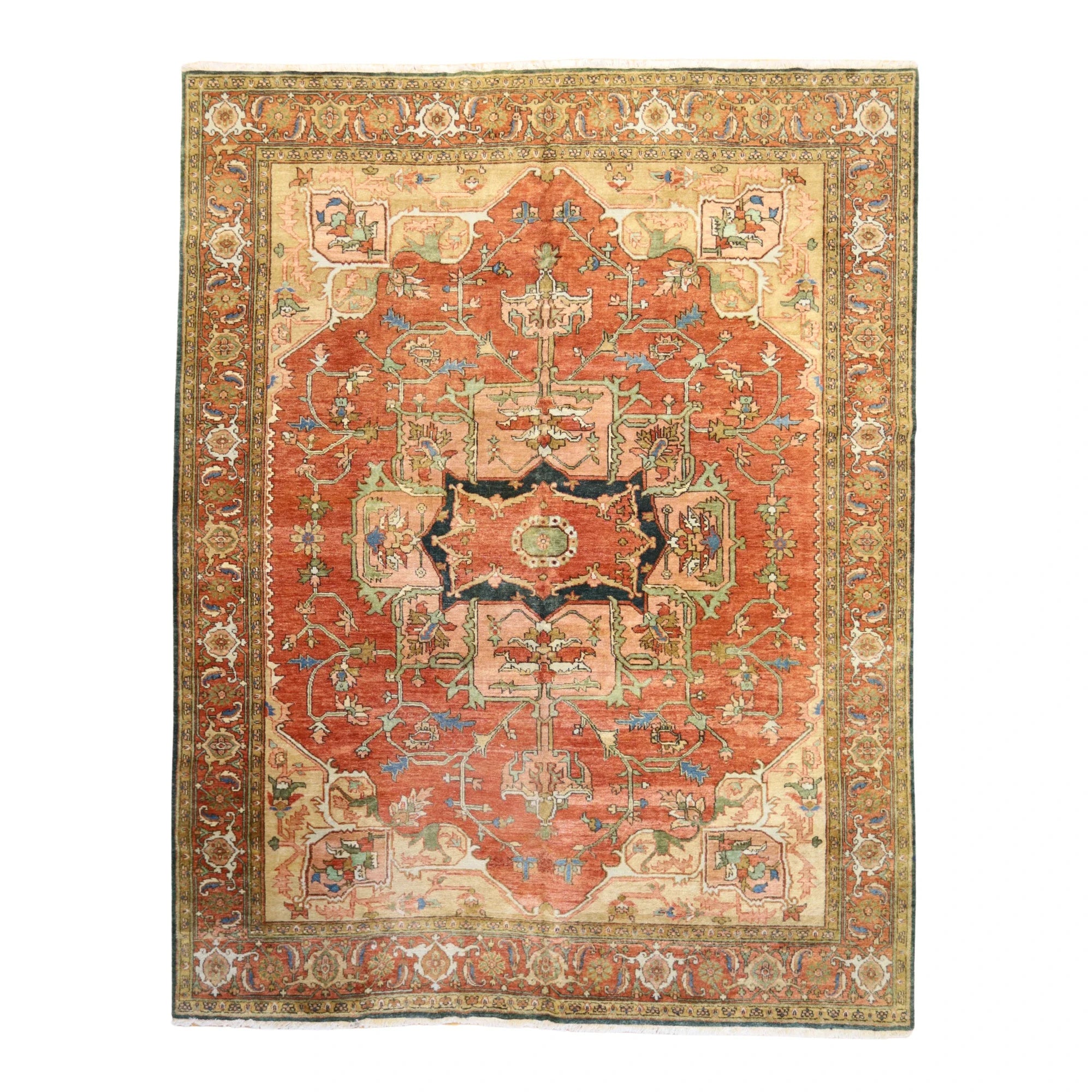 9'3" x 11'11" RUST AND RUST SERAPI GEOMETRIC INDIAN RUG