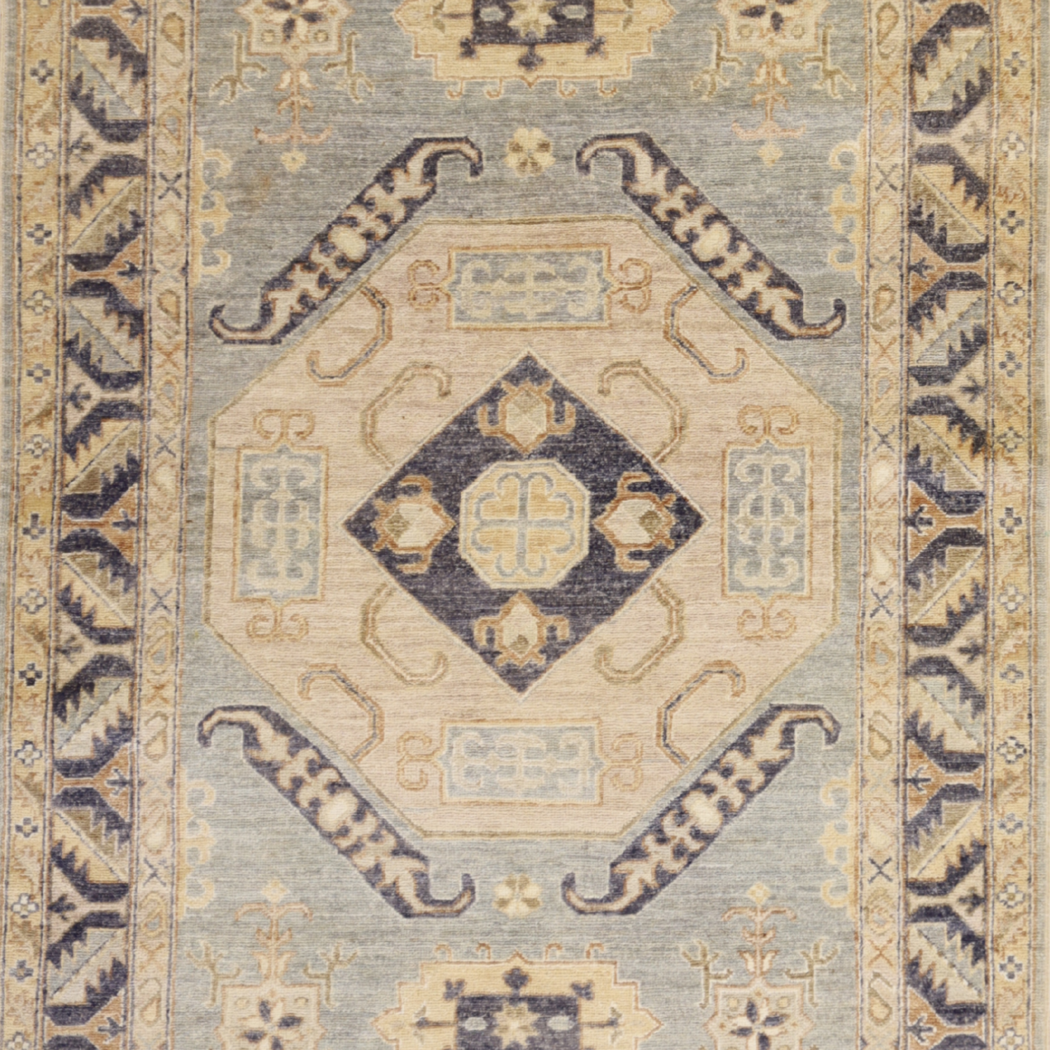 3'10" x 5'10" BLUE AND NAVY PESHAWAR GEOMETRIC PAKISTANI RUG