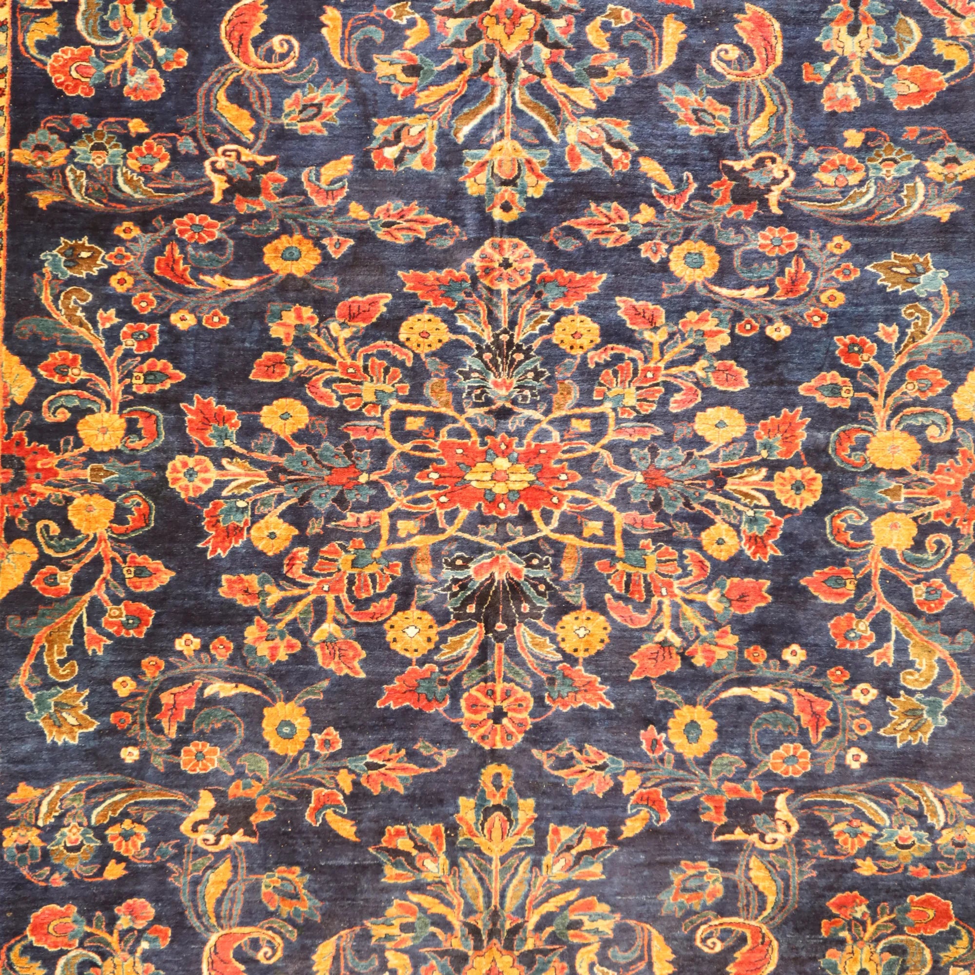 9'2" x 11'8" NAVY AND RED SAROUK ANTIQUE PERSIAN RUG