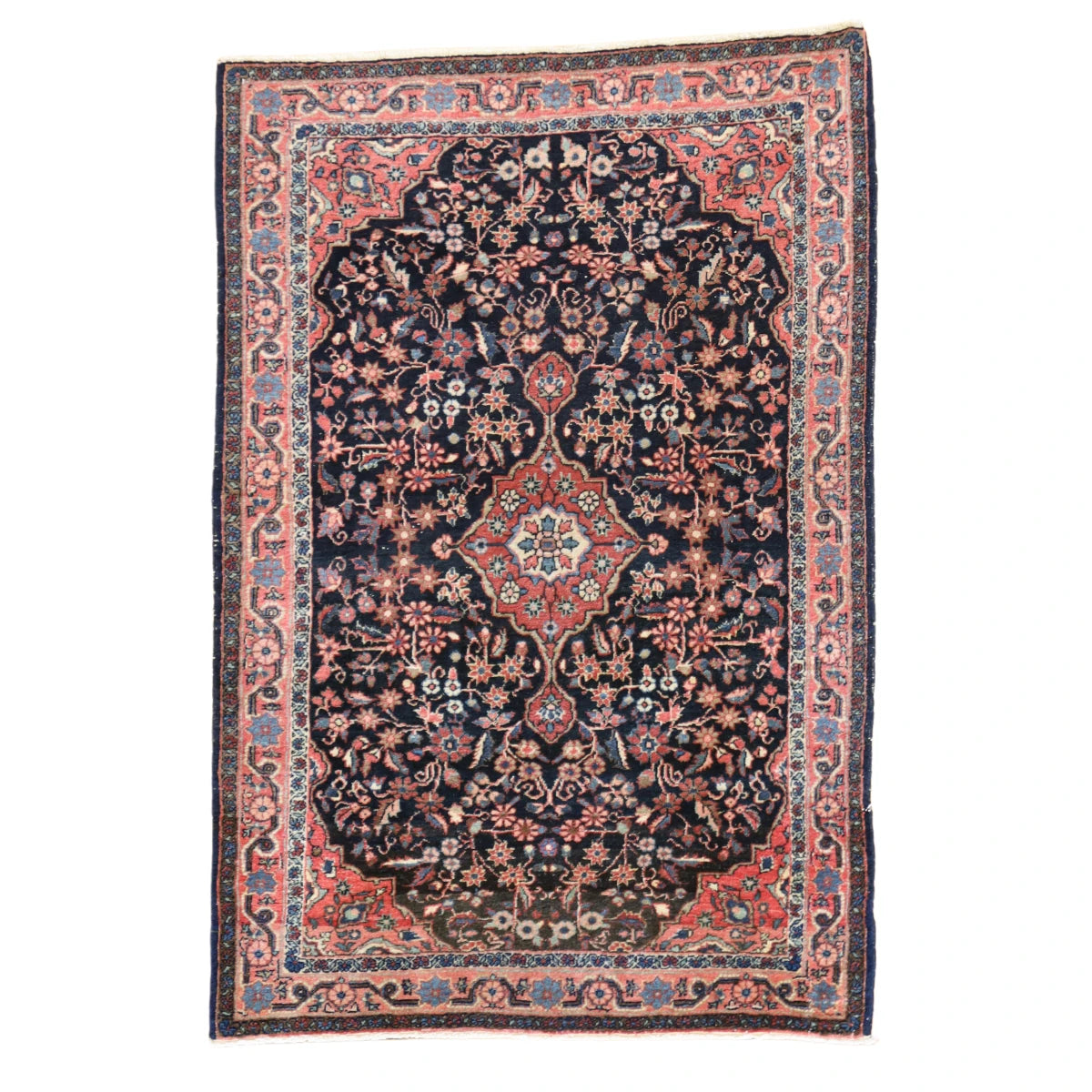 3'4" x 5'1" NAVY AND ROSE BIJAR ANTIQUE PERSIAN RUG