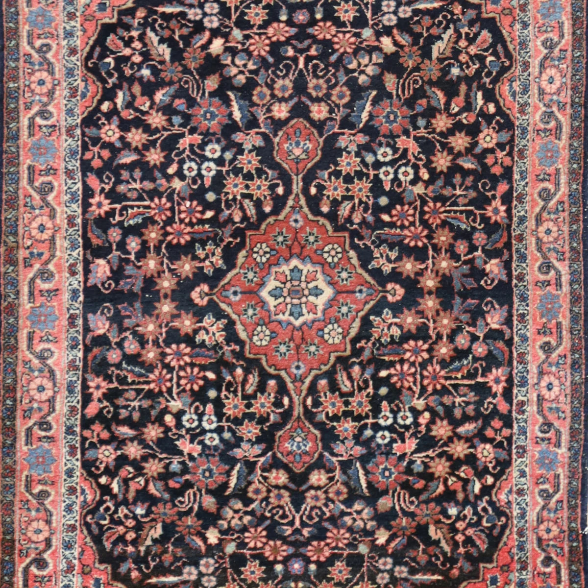 3'4" x 5'1" NAVY AND ROSE BIJAR ANTIQUE PERSIAN RUG