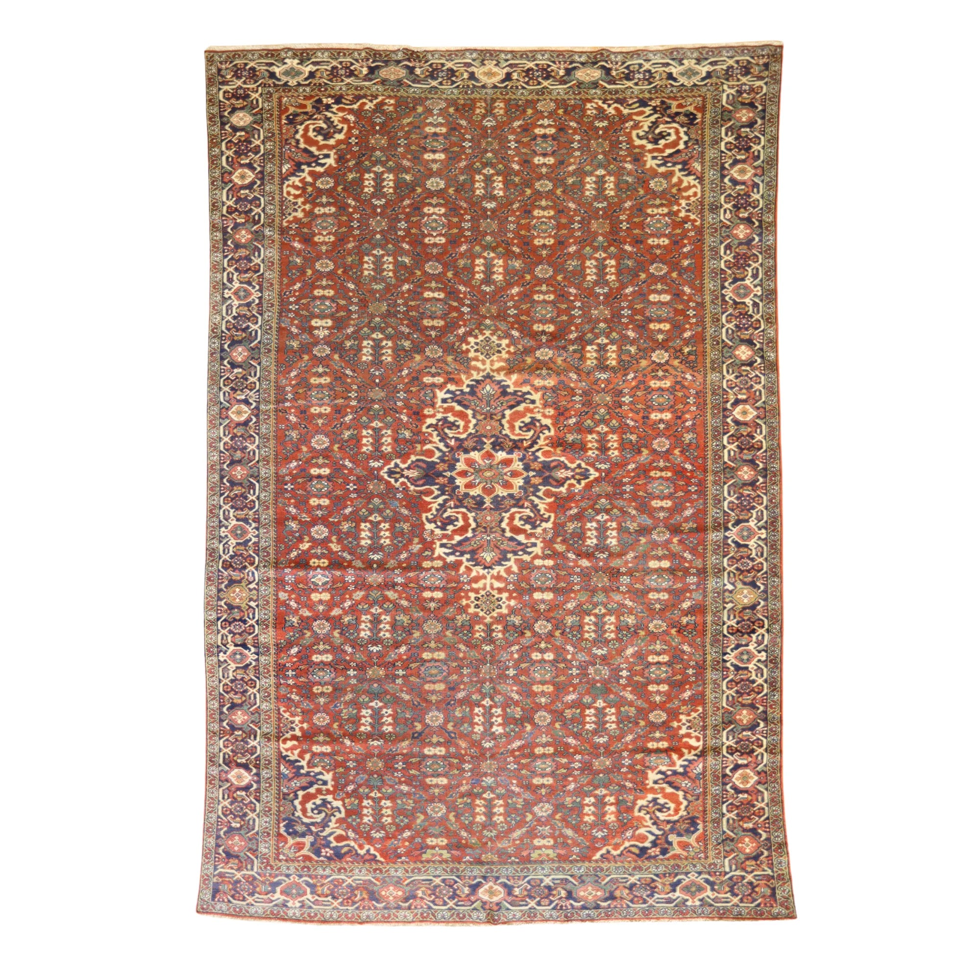 8'5" x 12'7" RUST AND NAVY MAHAL ANTIQUE PERSIAN RUG