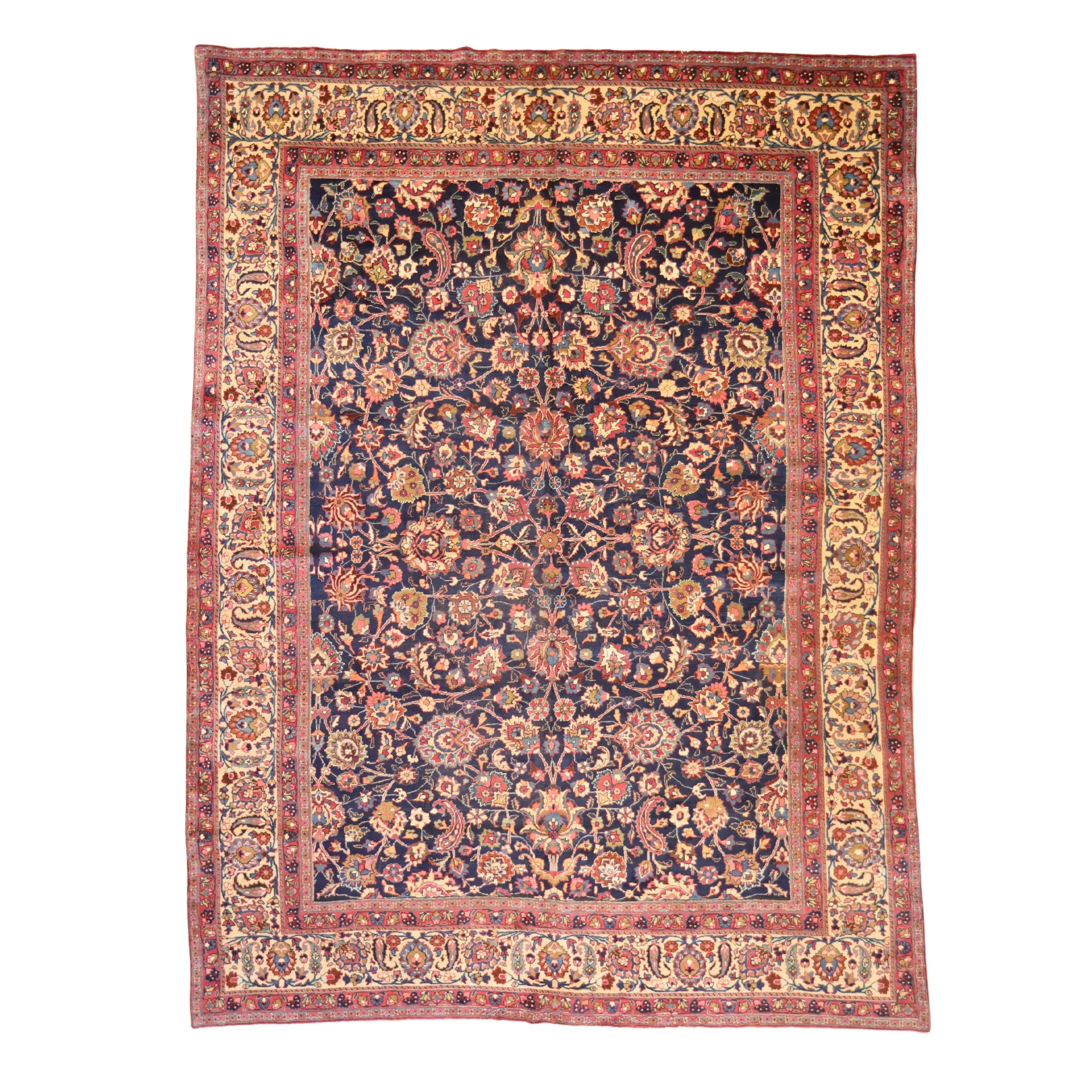 9'6" x 12'8" NAVY AND IVORY KHORASAN ANTIQUE PERSIAN RUG