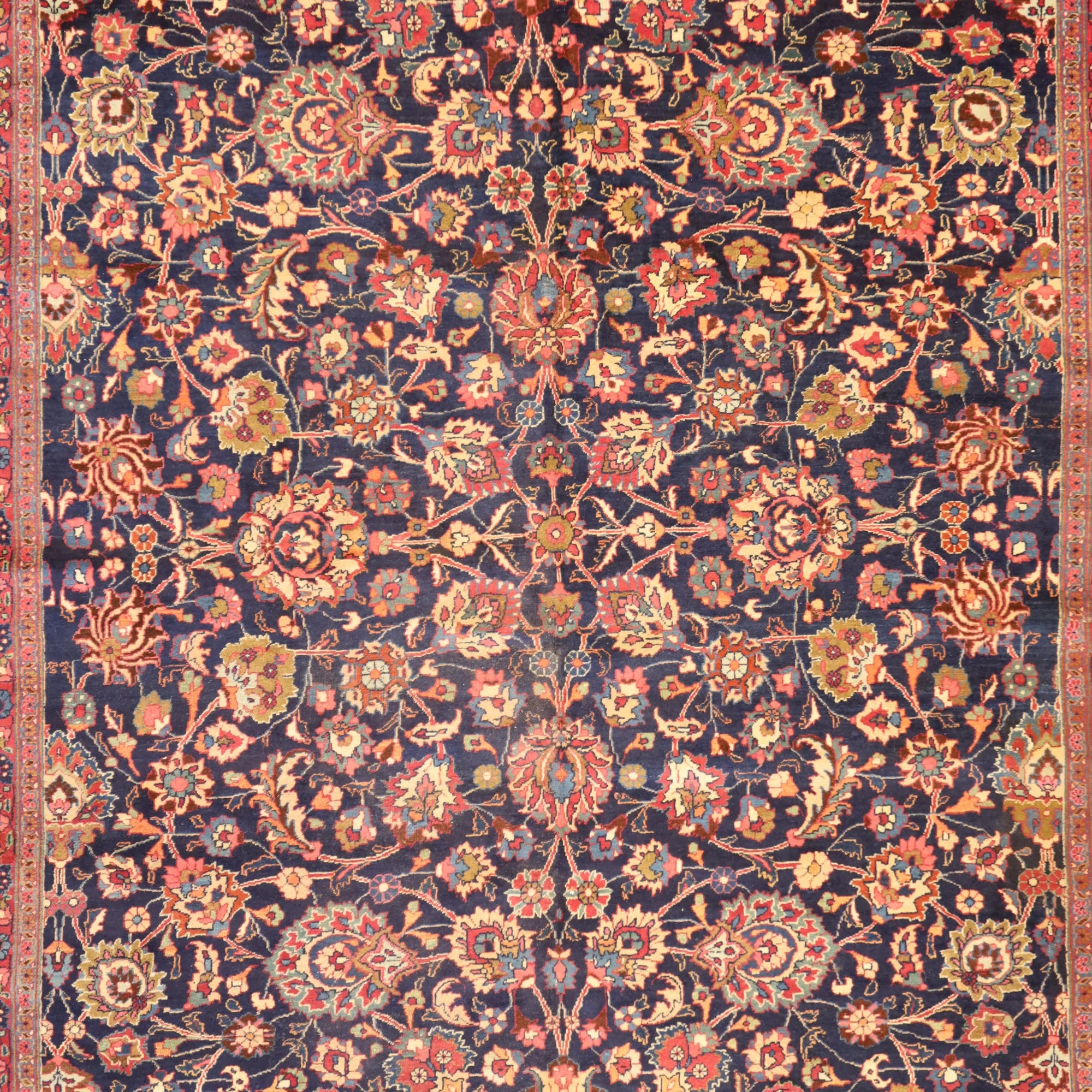 9'6" x 12'8" NAVY AND IVORY KHORASAN ANTIQUE PERSIAN RUG