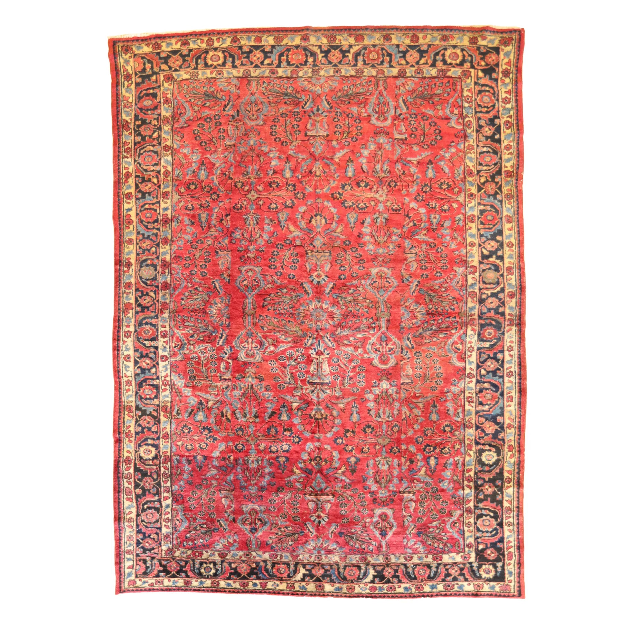 9'0" x 12'5" RED AND NAVY DARGAZIN ANTIQUE PERSIAN RUG
