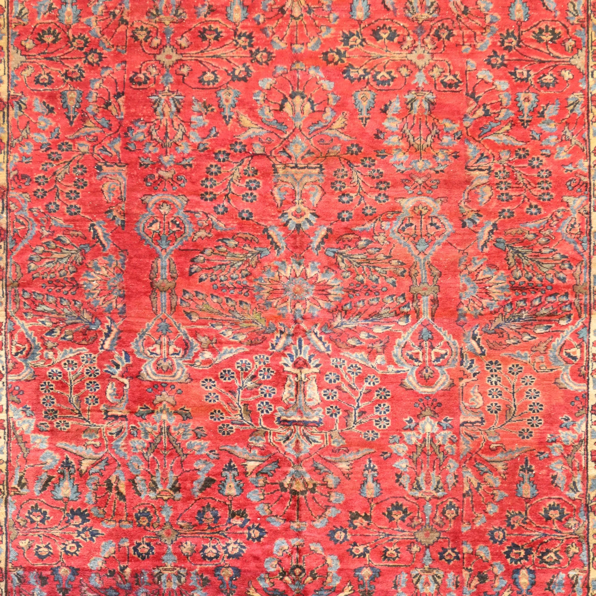 9'0" x 12'5" RED AND NAVY DARGAZIN ANTIQUE PERSIAN RUG
