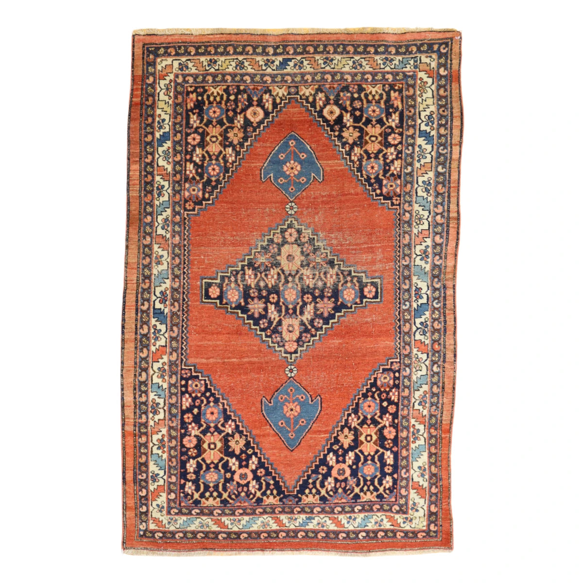 4'4" x 6'9" RUST AND IVORY BIJAR ANTIQUE PERSIAN RUG