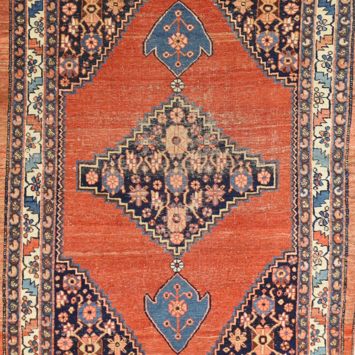 4'4" x 6'9" RUST AND IVORY BIJAR ANTIQUE PERSIAN RUG