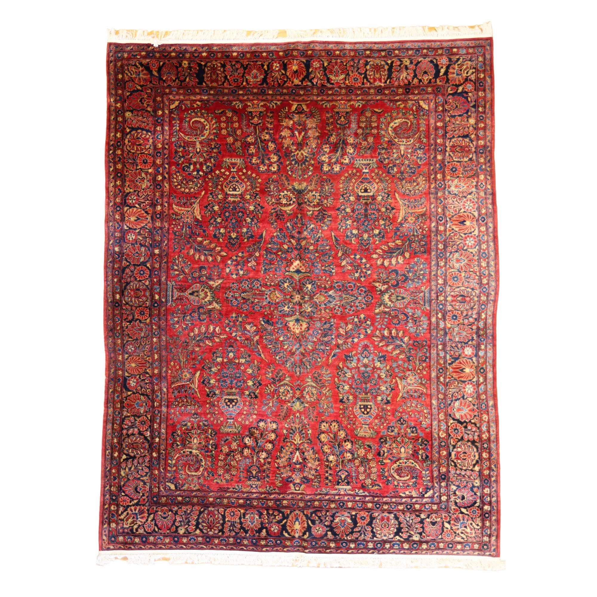 8'10" x 11'7" RED AND NAVY SAROUK ANTIQUE PERSIAN RUG