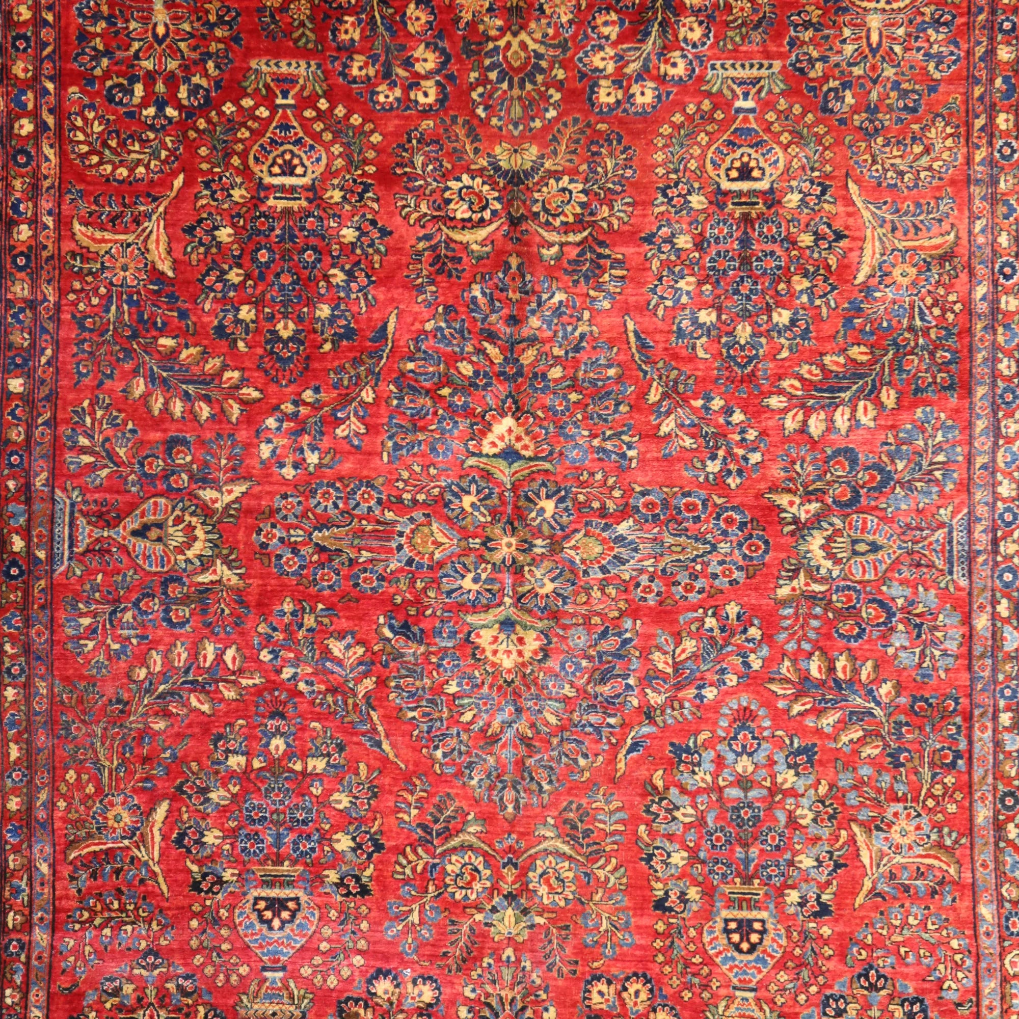 8'10" x 11'7" RED AND NAVY SAROUK ANTIQUE PERSIAN RUG