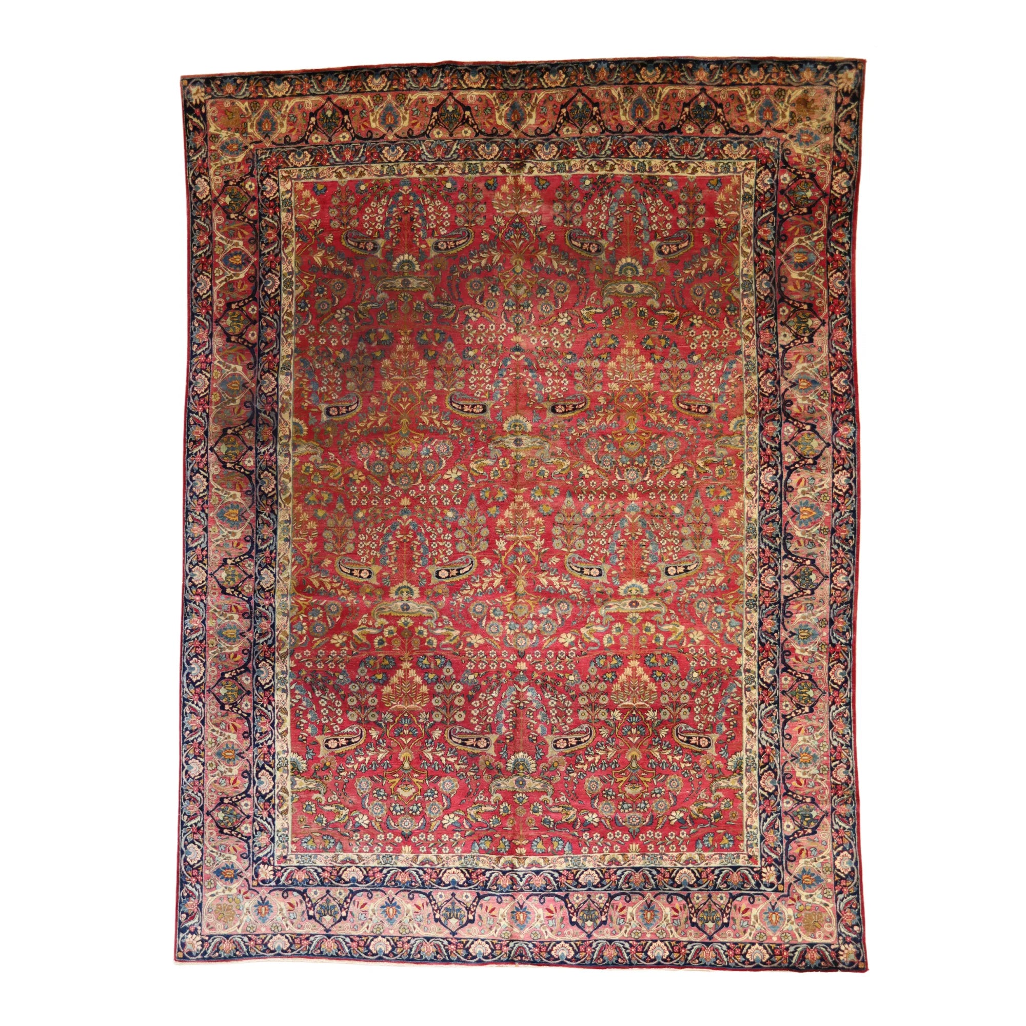 9'2" x 12'3" RED AND PINK KERMAN ANTIQUE PERSIAN RUG