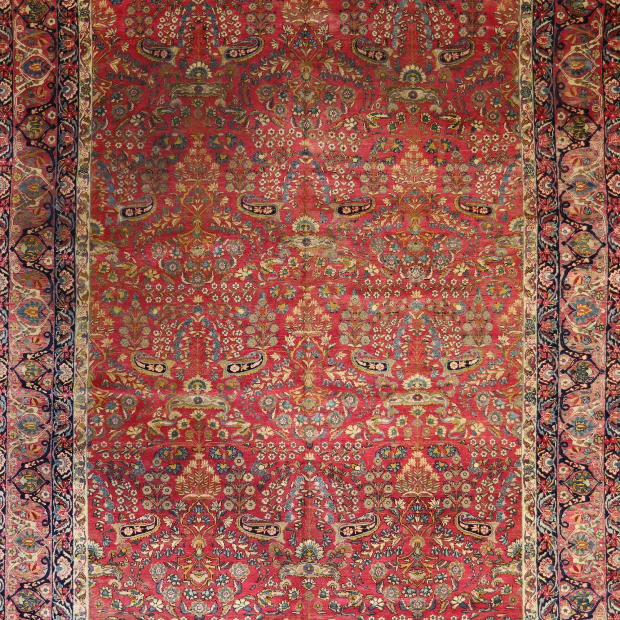 9'2" x 12'3" RED AND PINK KERMAN ANTIQUE PERSIAN RUG