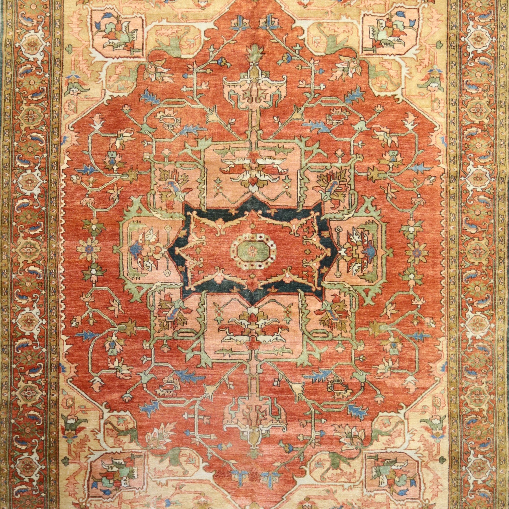 9'3" x 11'11" RUST AND RUST SERAPI GEOMETRIC INDIAN RUG