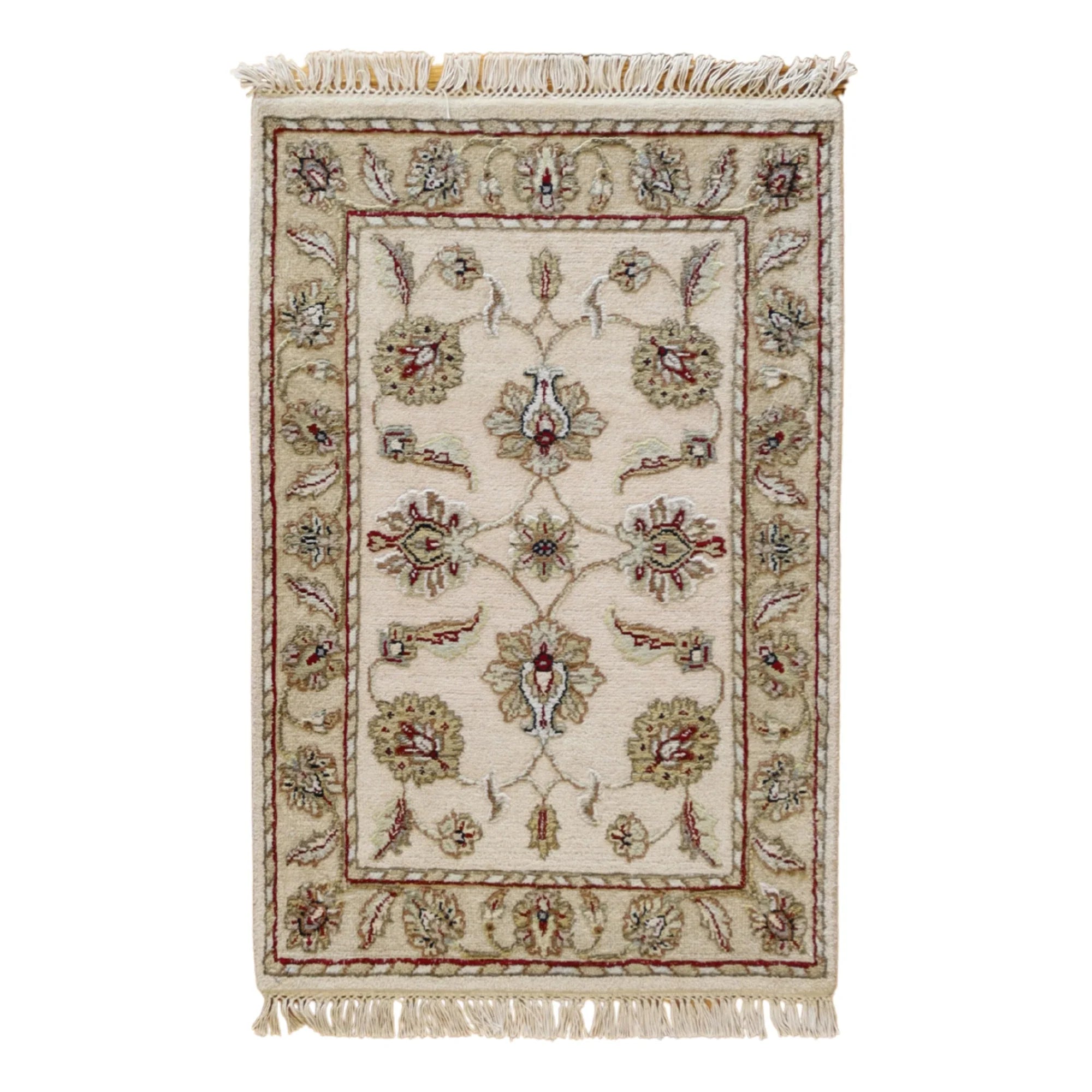 2'0" x 3'0" IVORY AND GOLD JAIPUR FLORAL INDIAN RUG