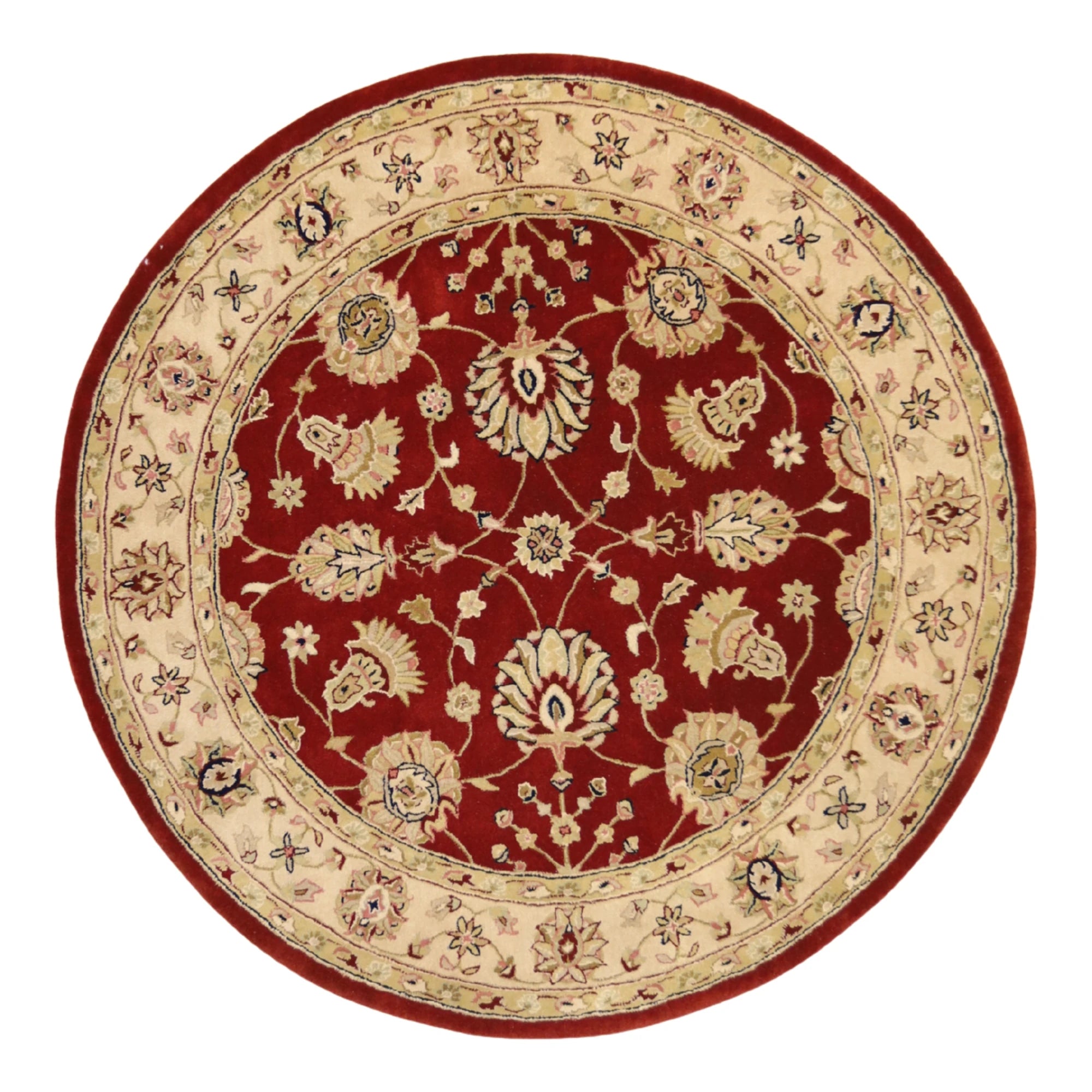 6'0" x 6'0" RED AND IVORY JAIPUR OLD-WORLD INDIAN RUG