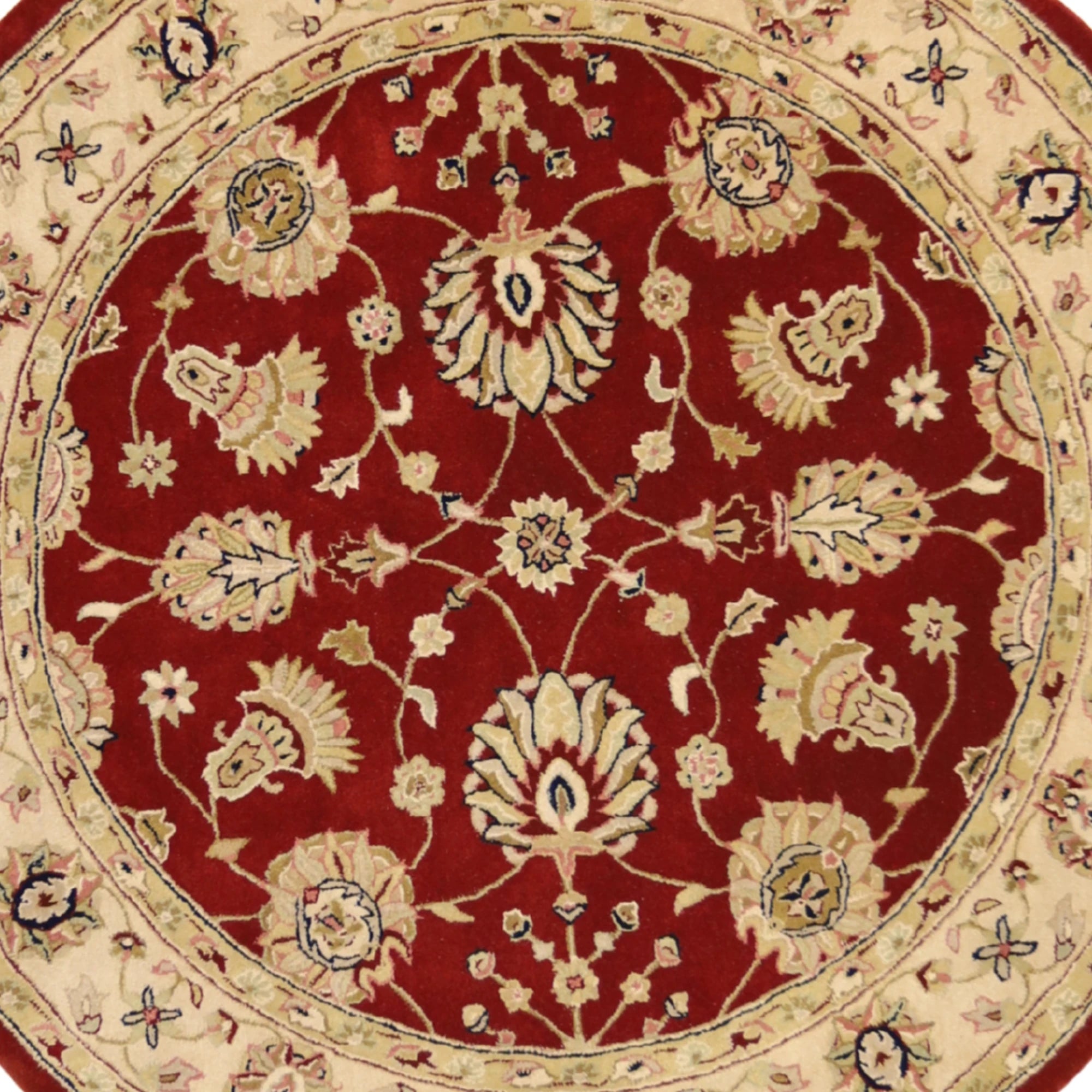 6'0" x 6'0" RED AND IVORY JAIPUR OLD-WORLD INDIAN RUG