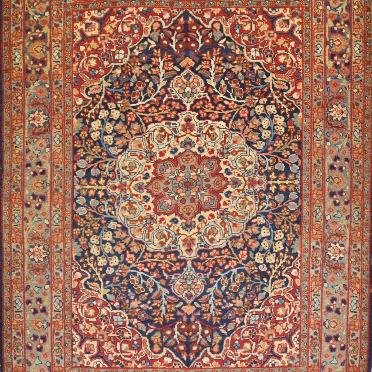 4'8" x 6'2" NAVY AND BLUE TABRIZ ANTIQUE PERSIAN RUG