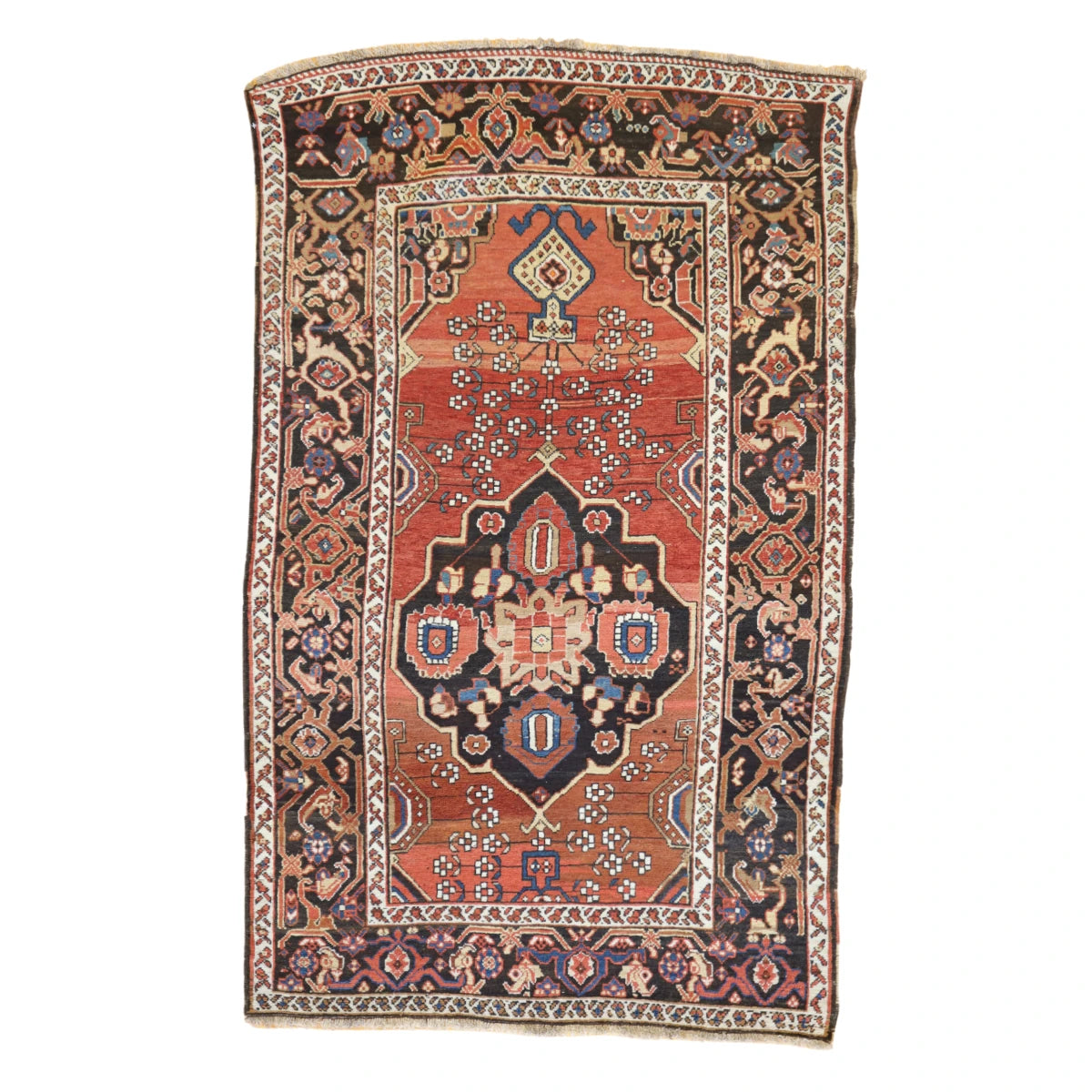 4'3" x 6'10" RUST AND BROWN BAKHTIARI ANTIQUE PERSIAN RUG