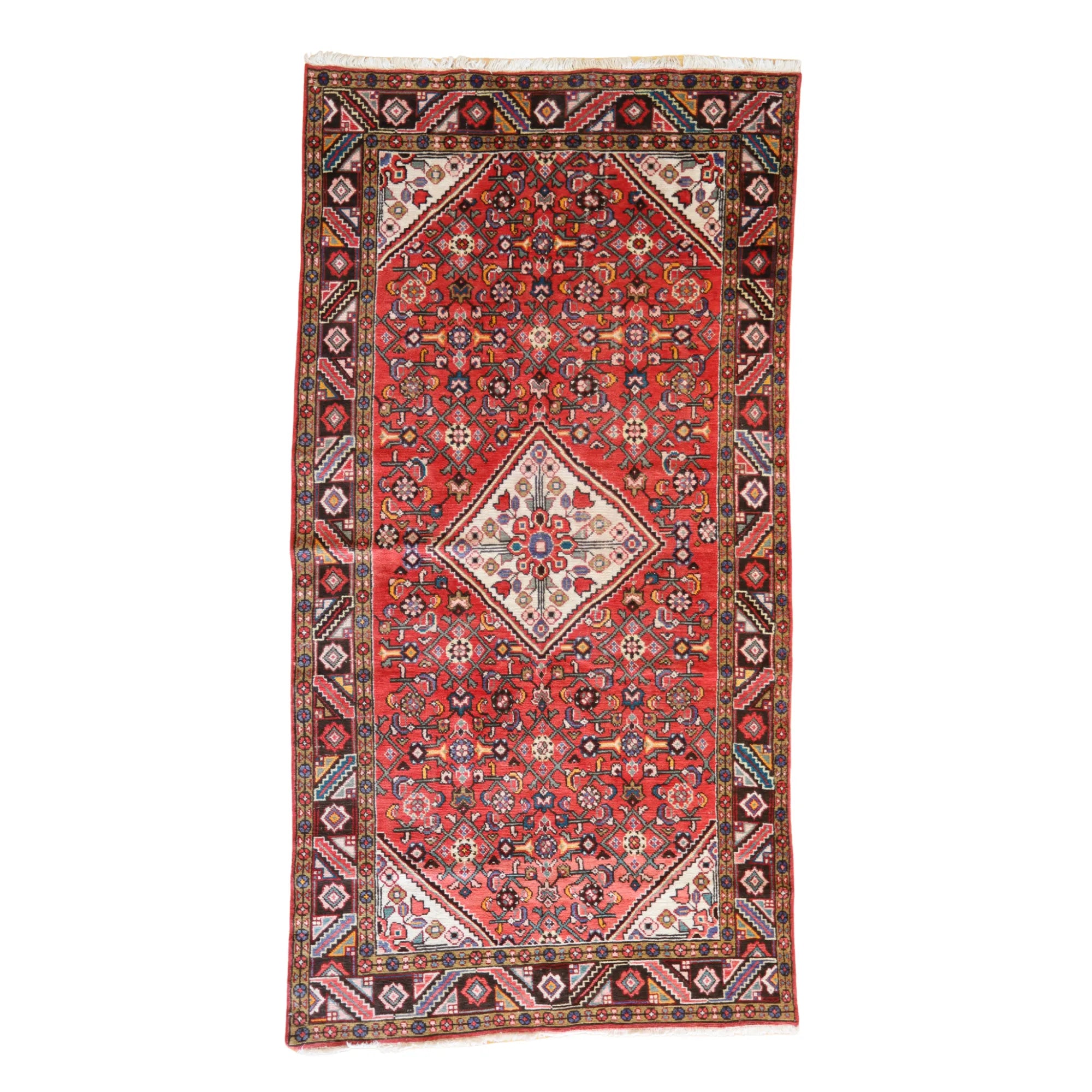 5' 3" x 10' 0" RED AND BLACK HAMEDAN SEMI-ANTIQUE PERSIAN RUG