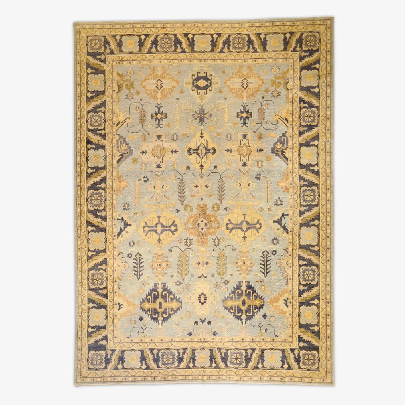 9'9" x 13'9" BEIGE AND BEIGE OUSHAK GEOMETRIC PAKISTANI RUG