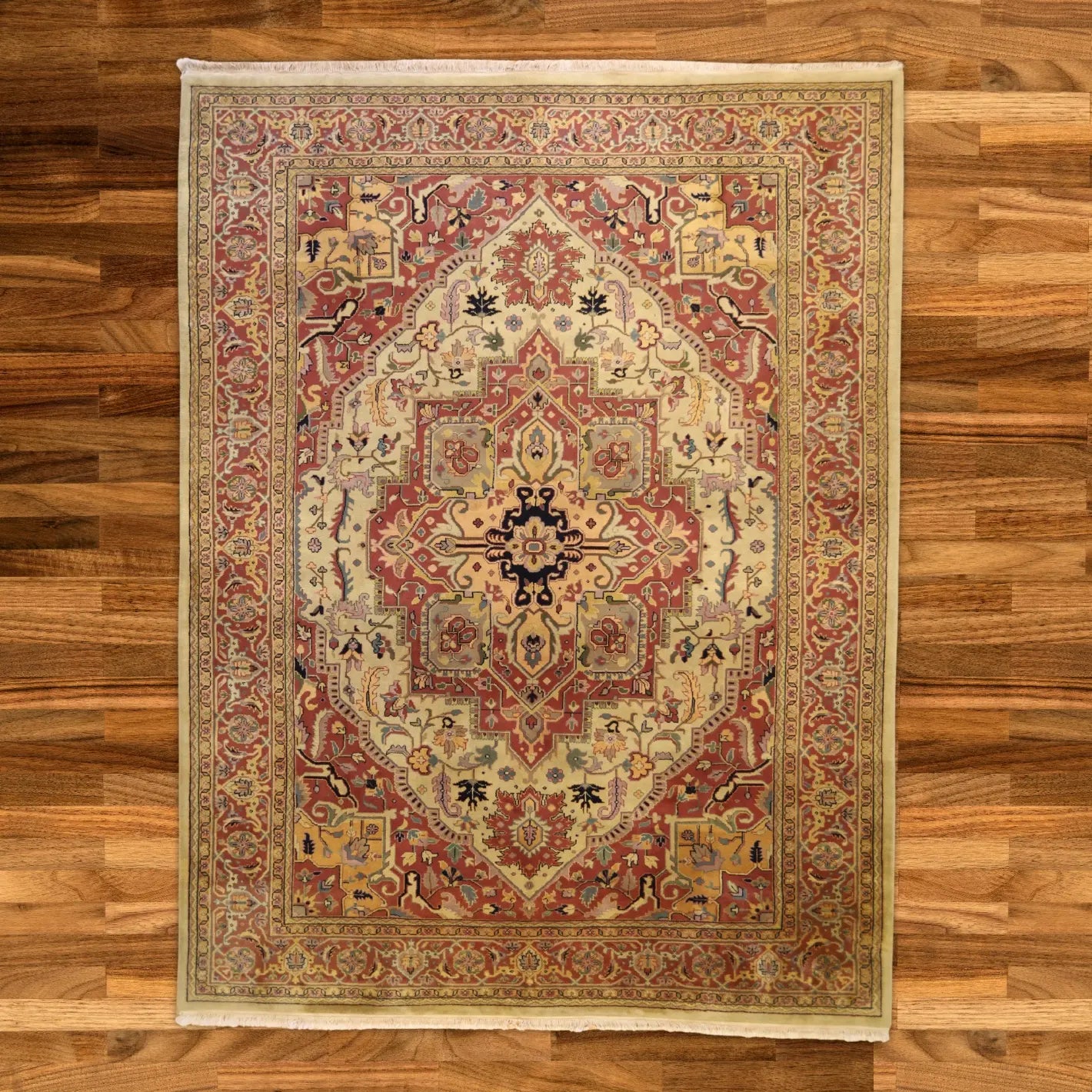 10'   0" x  14'   0" GOLD AND RUST HERIZ GEOMETRIC INDIAN RUG