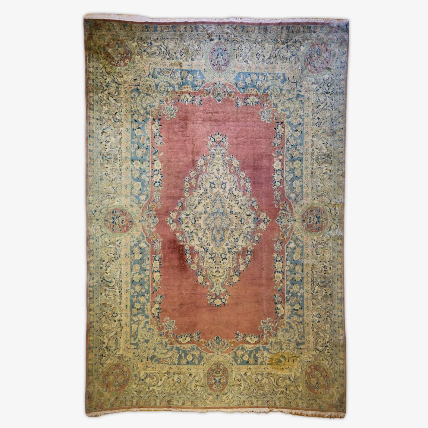9'   4" x  14'   2" PINK AND BEIGE KERMAN FLORAL PERSIAN RUG