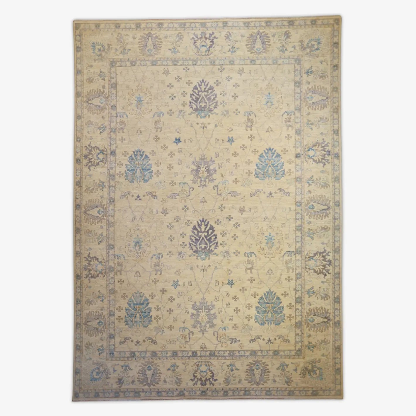 10'3" x 14'2" BEIGE AND BEIGE OUSHAK GEOMETRIC PAKISTANI RUG