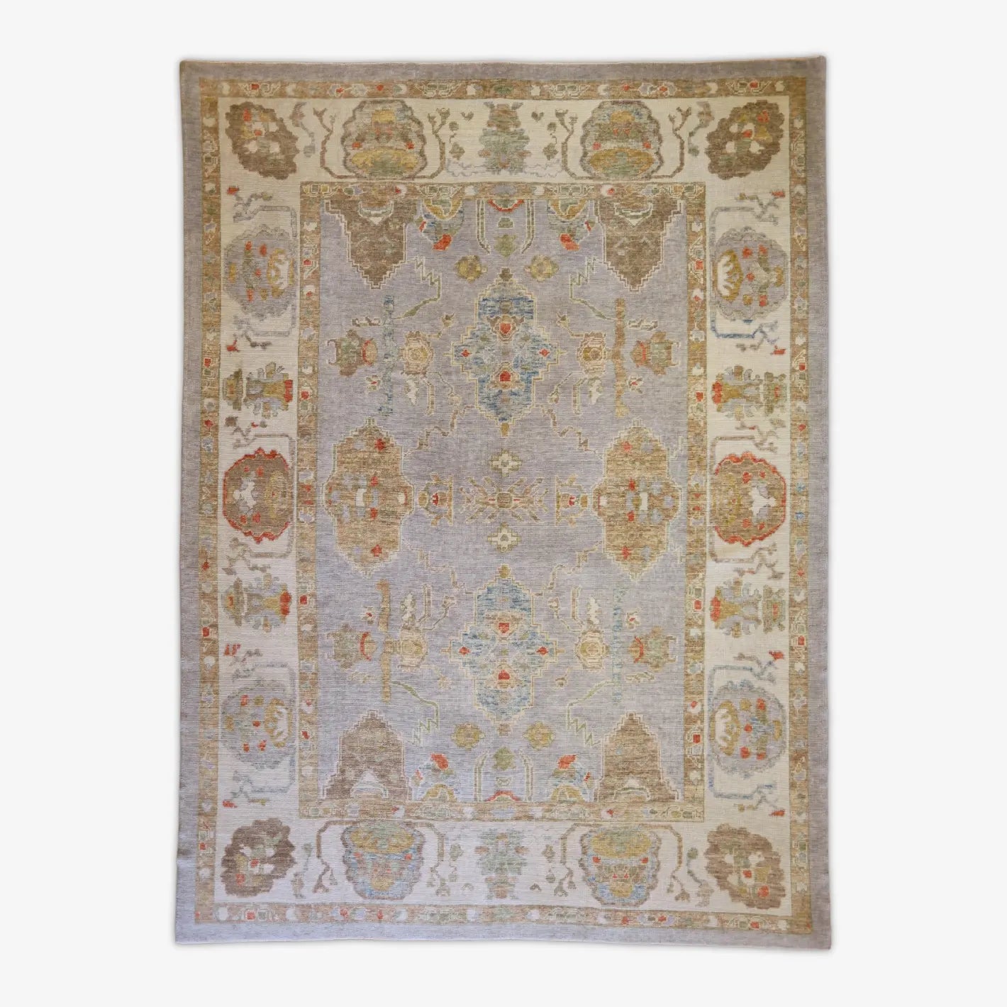 10'0" x 13'7" GRAY AND BEIGE OUSHAK GEOMETRIC TURKISH RUG