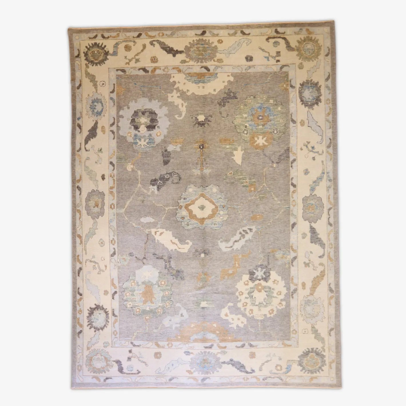10'3" x 14'0" GRAY AND BEIGE OUSHAK GEOMETRIC TURKISH RUG