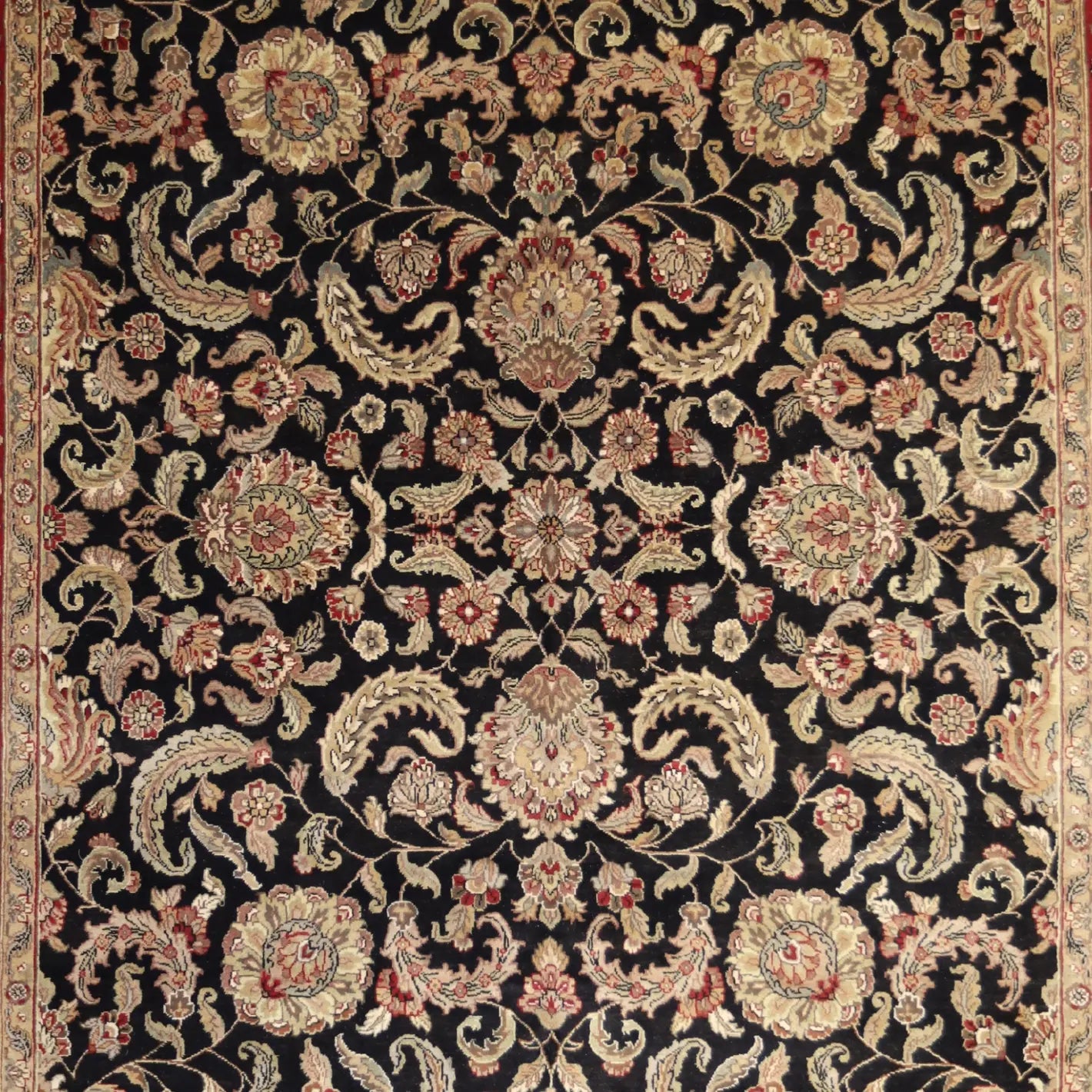 9'10" x 14'1" BLACK AND RED JAIPUR FLORAL INDIAN RUG