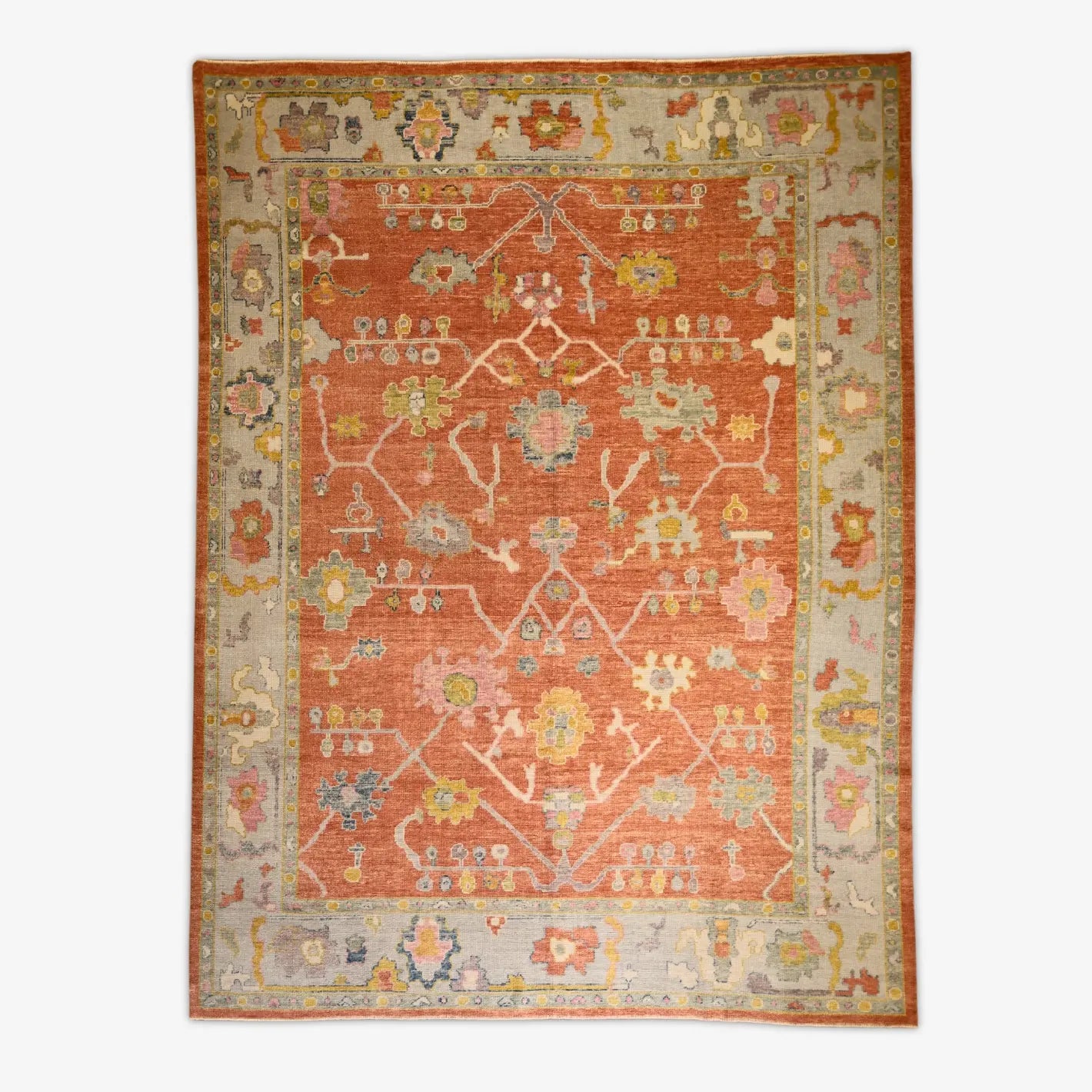 10'1" x 13'5" SALMON AND BLUE OUSHAK GEOMETRIC TURKISH RUG