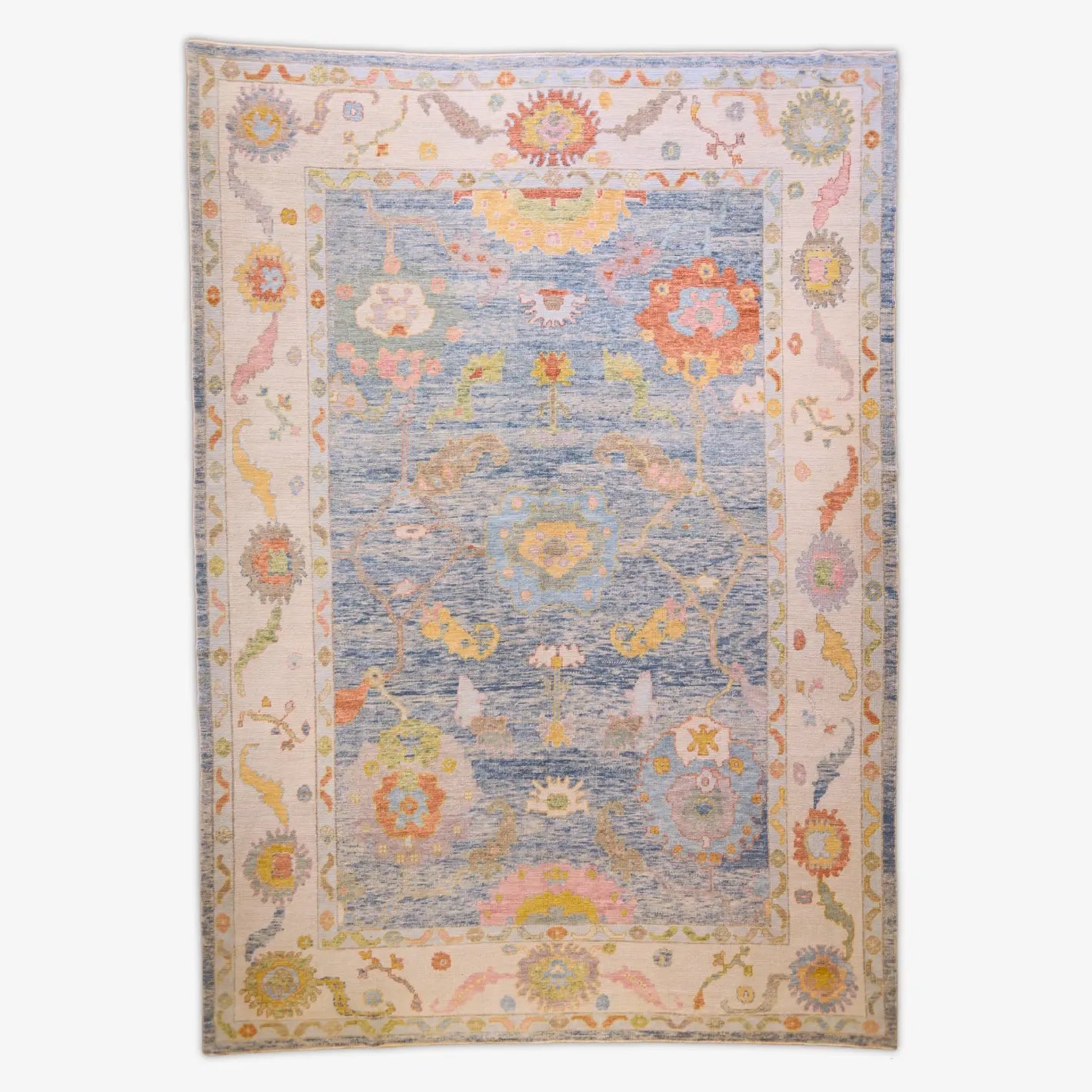 10'   1" x  14'   3" BLUE AND IVORY OUSHAK GEOMETRIC TURKISH RUG