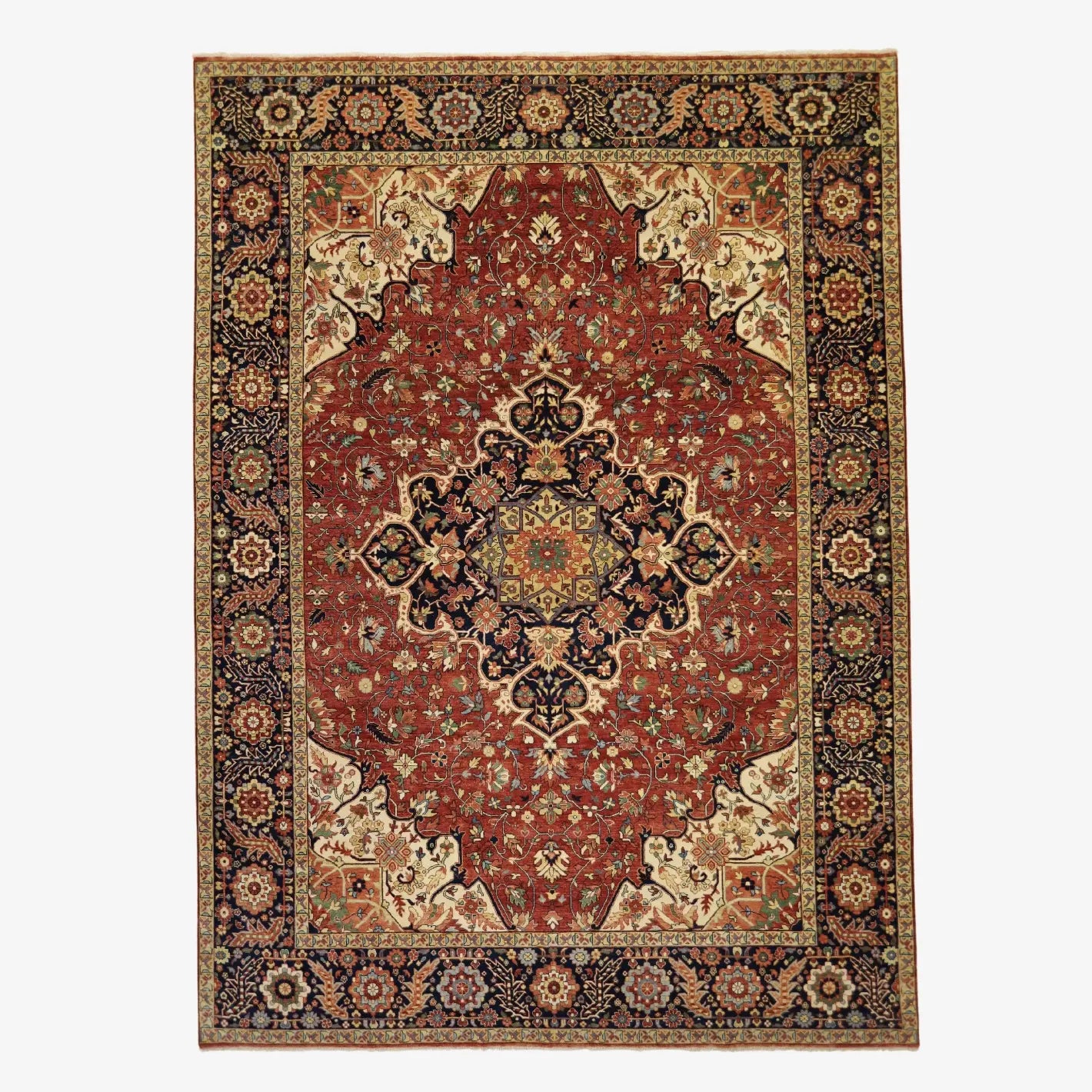 10'2" x 14'0" RED AND BLUE SERAPI GEOMETRIC INDIAN RUG