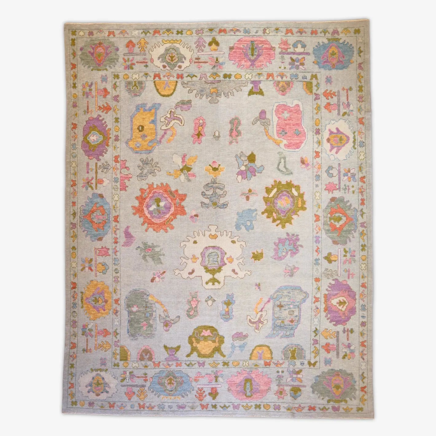 10'   0" x  12'  11" BLUE AND BLUE OUSHAK GEOMETRIC TURKISH RUG