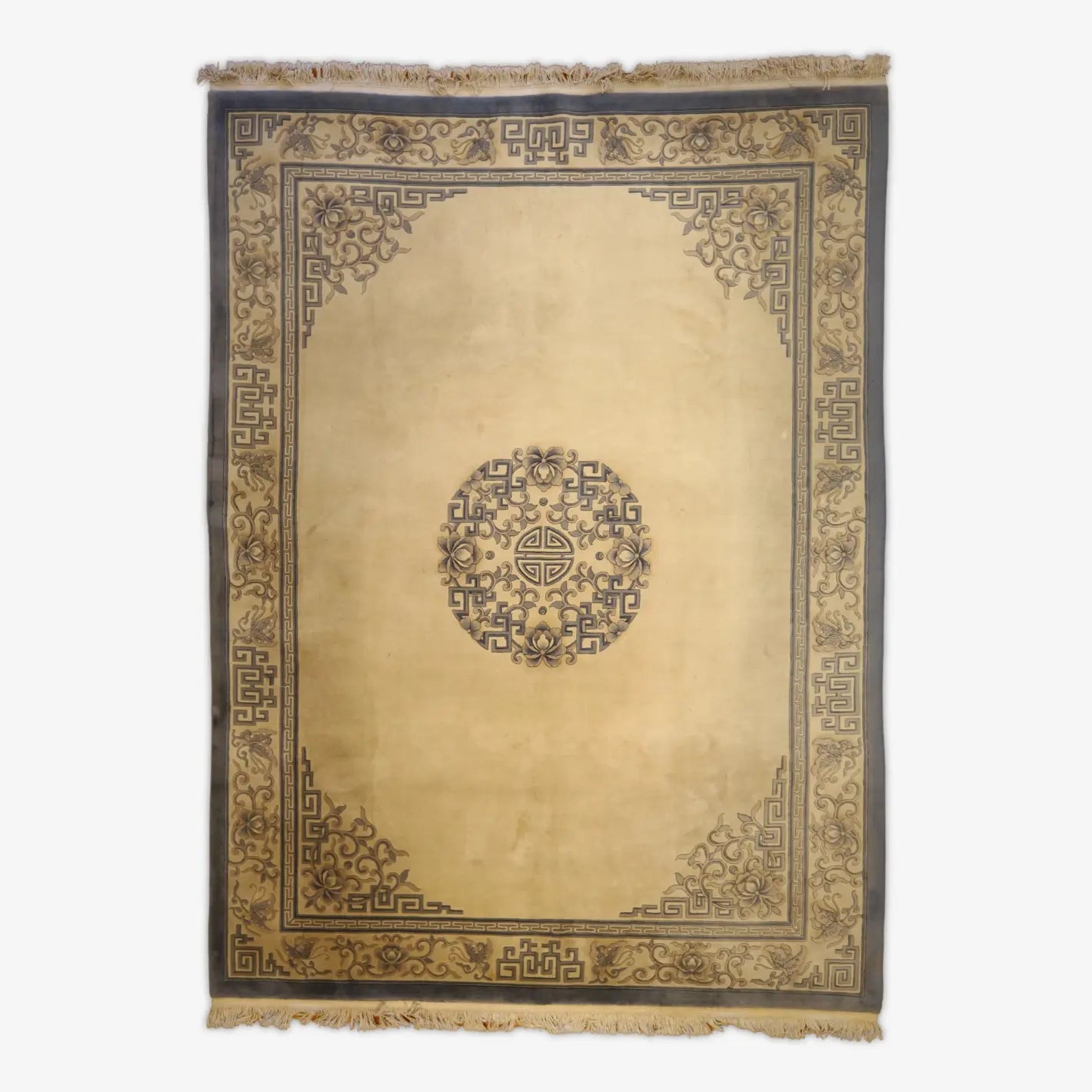 9'0" x 12'0" IVORY AND BLUE PEKING FLORAL CHINESE RUG