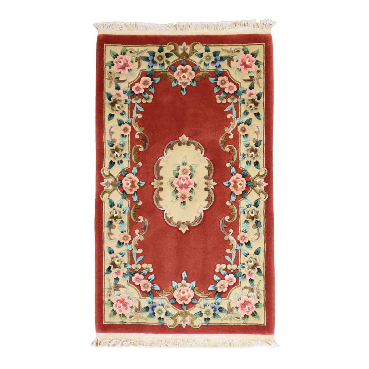 3'0" x 5'0" ROSE AND IVORY AUBUSSON EUROPEAN CHINESE RUG