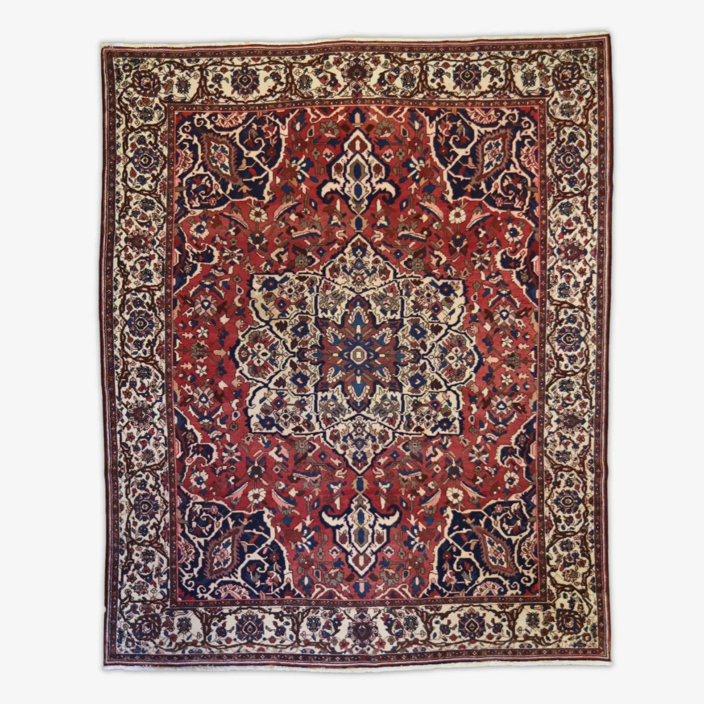 9'4" x 11'5" BROWN AND IVORY BAKHTIARI SEMIANTIQUE PERSIAN RUG