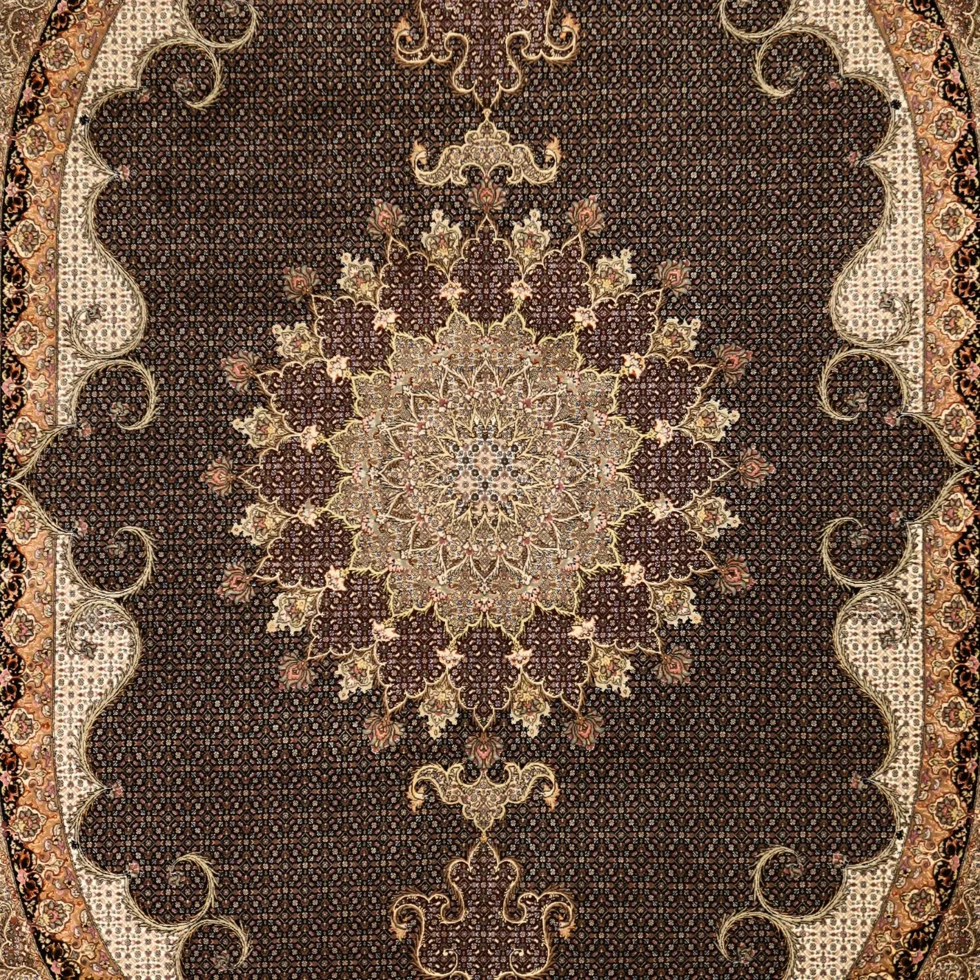 9'8" x 13'8" NAVY AND NAVY TABRIZ FISH DESIGN PERSIAN RUG