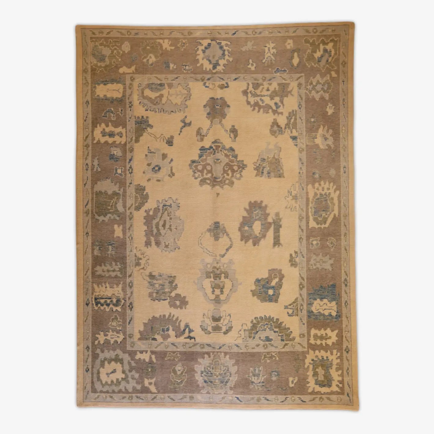 9'11" x 13'2" BEIGE AND GRAY OUSHAK GEOMETRIC TURKISH RUG