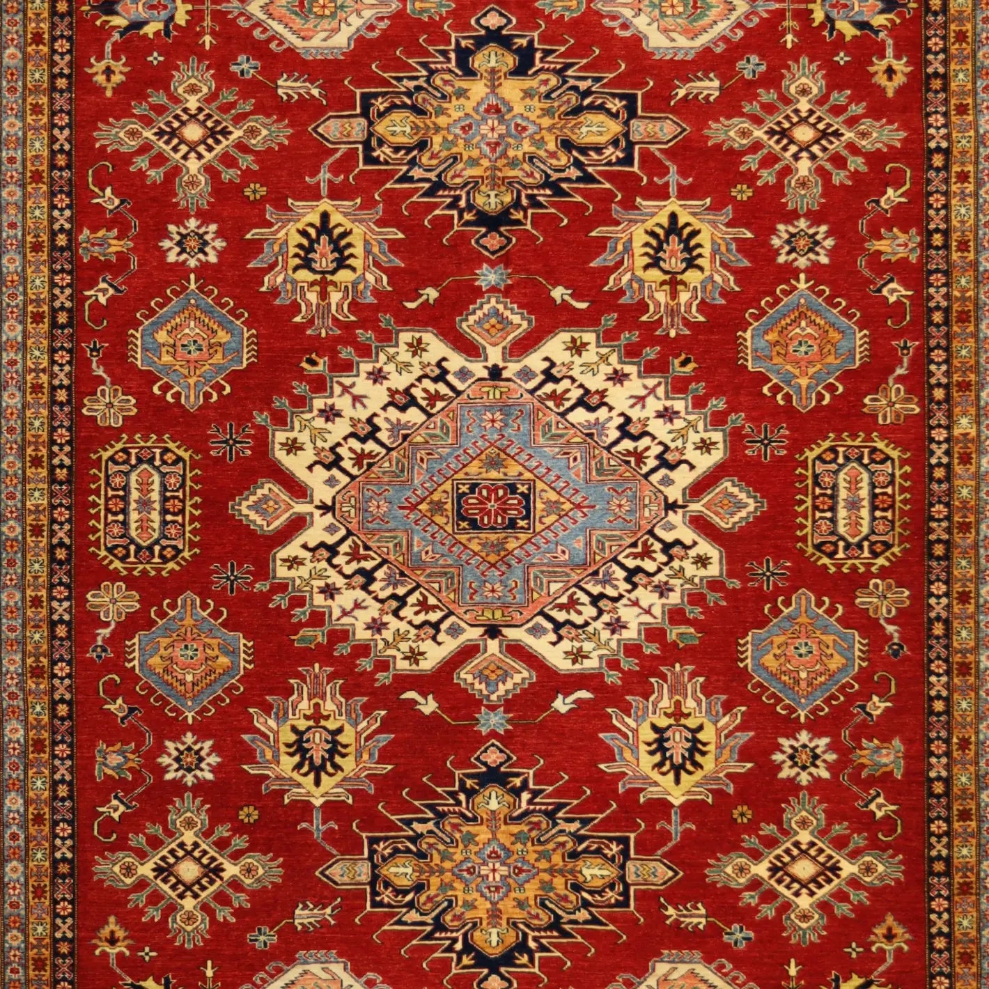 10'   0" x  14'   0" RED AND BEIGE KAZAK GEOMETRIC PAKISTANI RUG