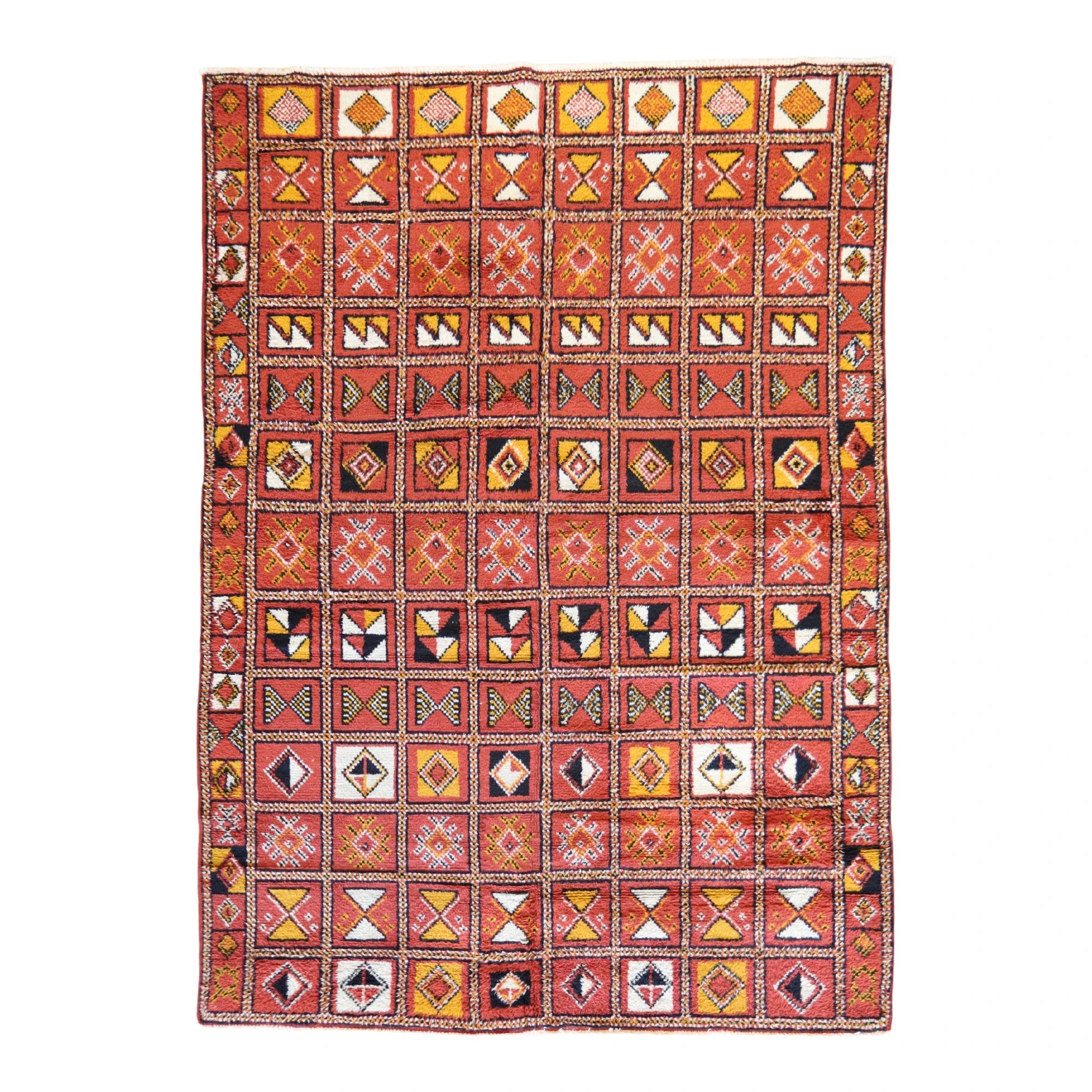 8'9" x 12'0" RED AND MULTICOLOR  PANNEL MOROCCAN RUG