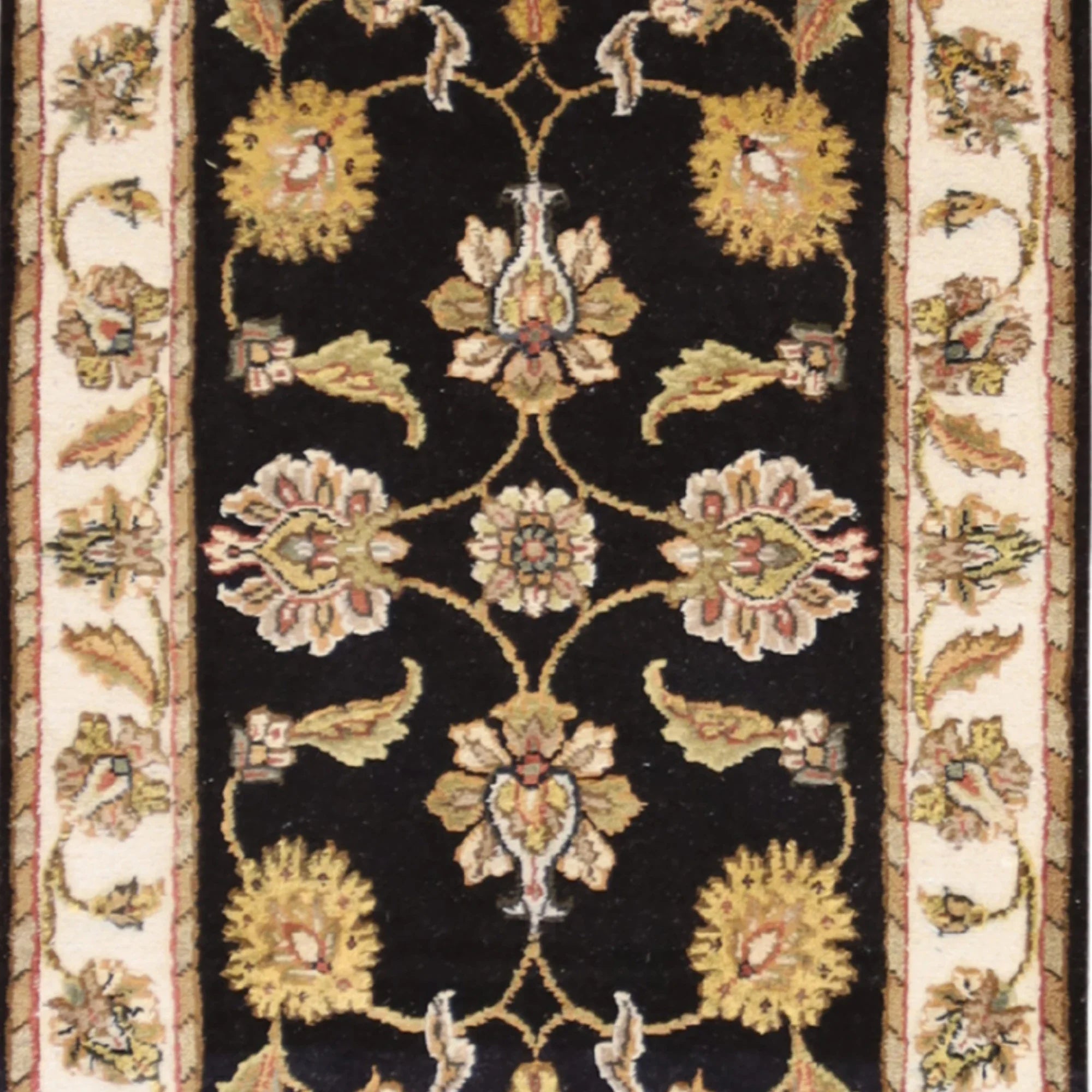 2'0" x 3'0" BLACK AND IVORY JAIPUR FLORAL INDIAN RUG