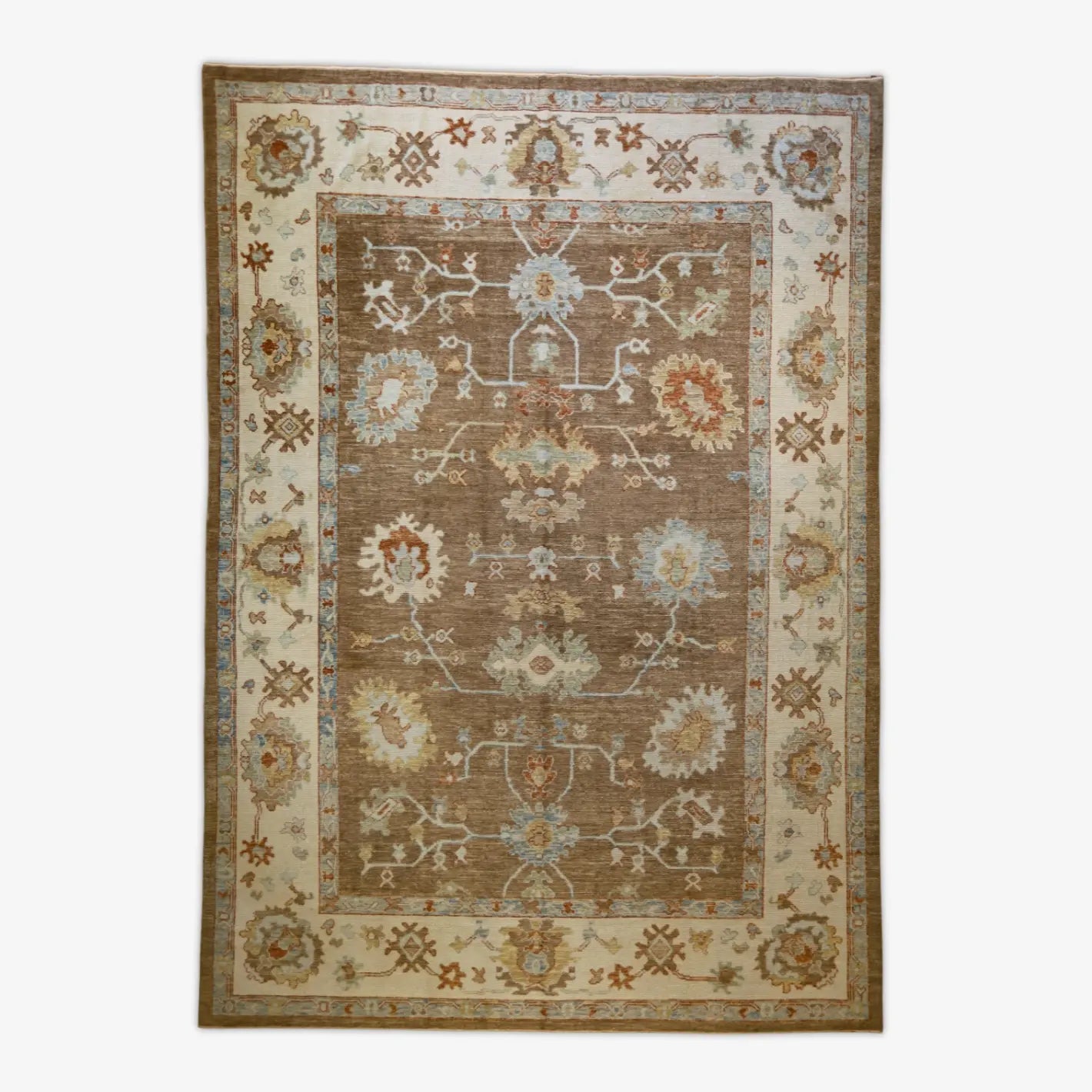 10'   0" x  14'   3" BROWN AND BEIGE OUSHAK GEOMETRIC TURKISH RUG
