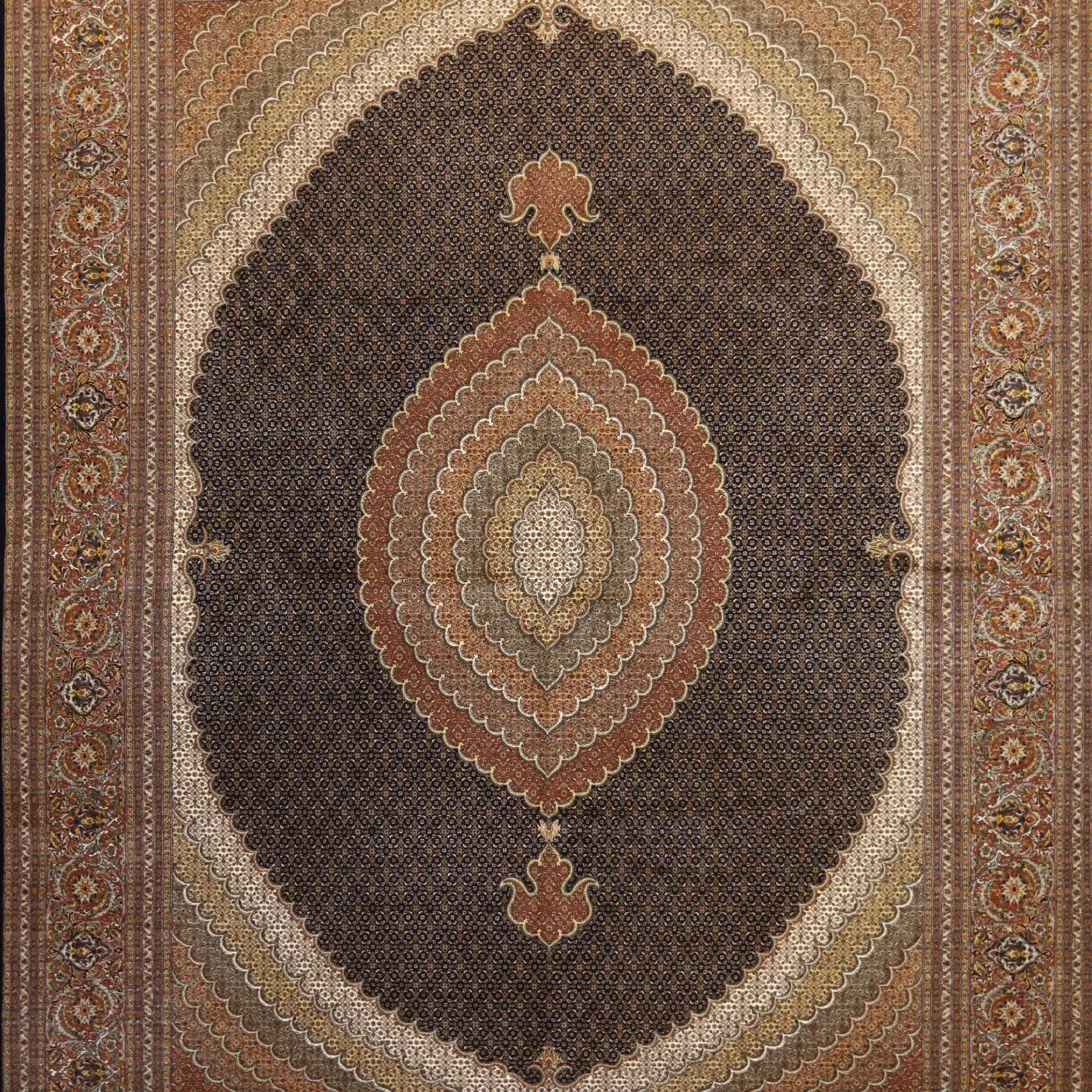 9'8" x 13'2" NAVY AND RUST TABRIZ FISH DESIGN PERSIAN RUG